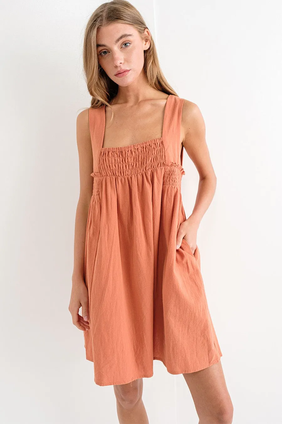 Burnt Orange Linen Flowy Dress sold by Pinkblush