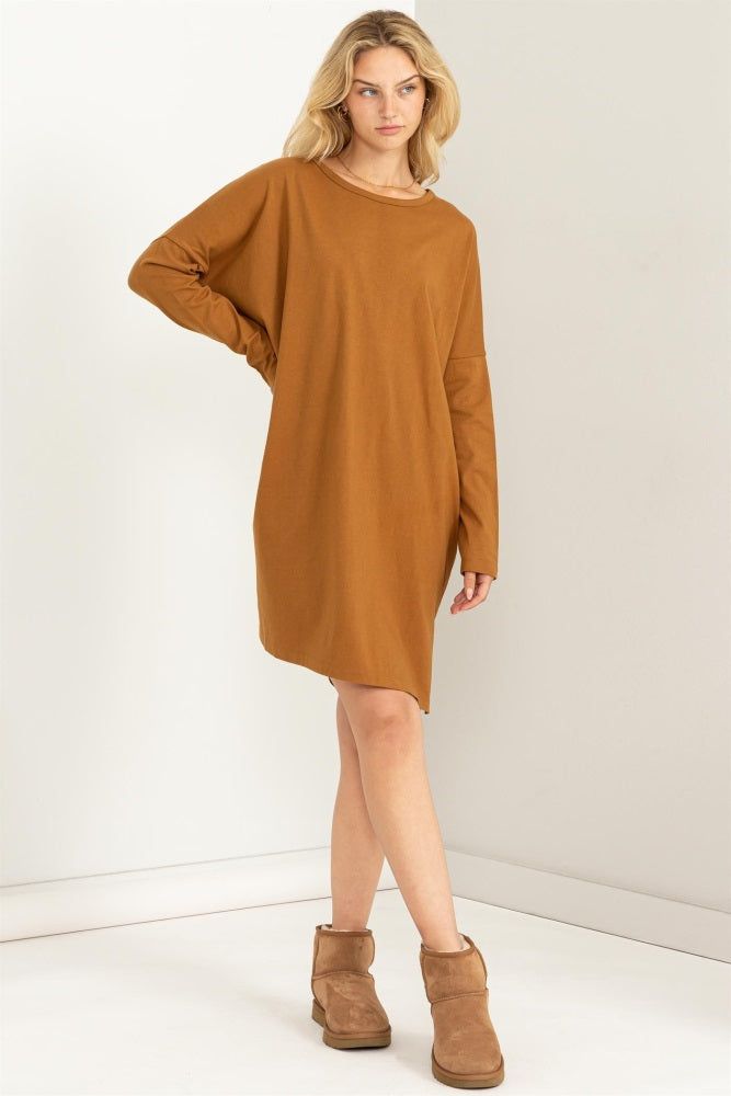 Brown Long Sleeve Shirt Dress sold by Pinkblush