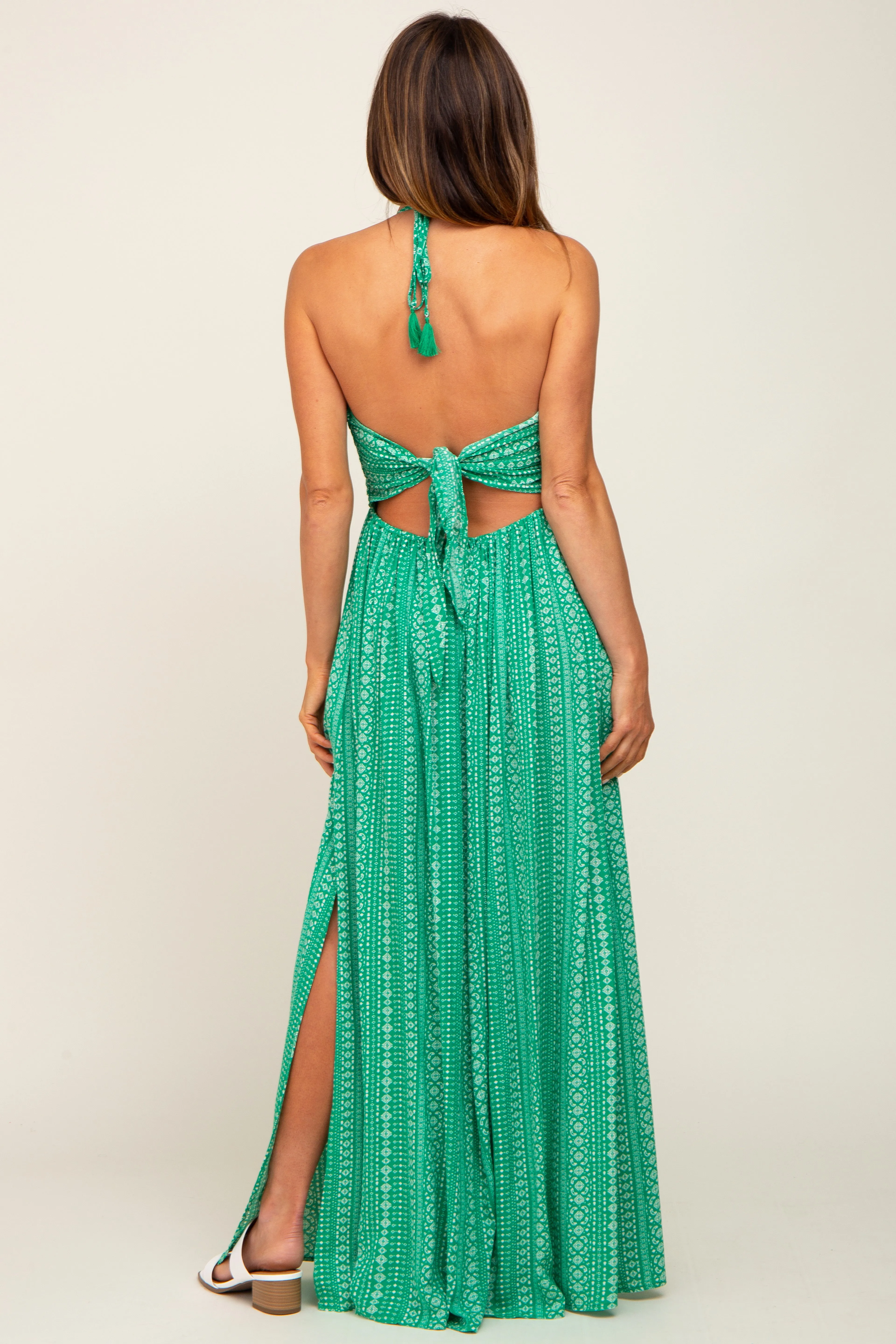 Green Halter Printed Side Slit Maxi Dress sold by Pinkblush product image thumbnail 3