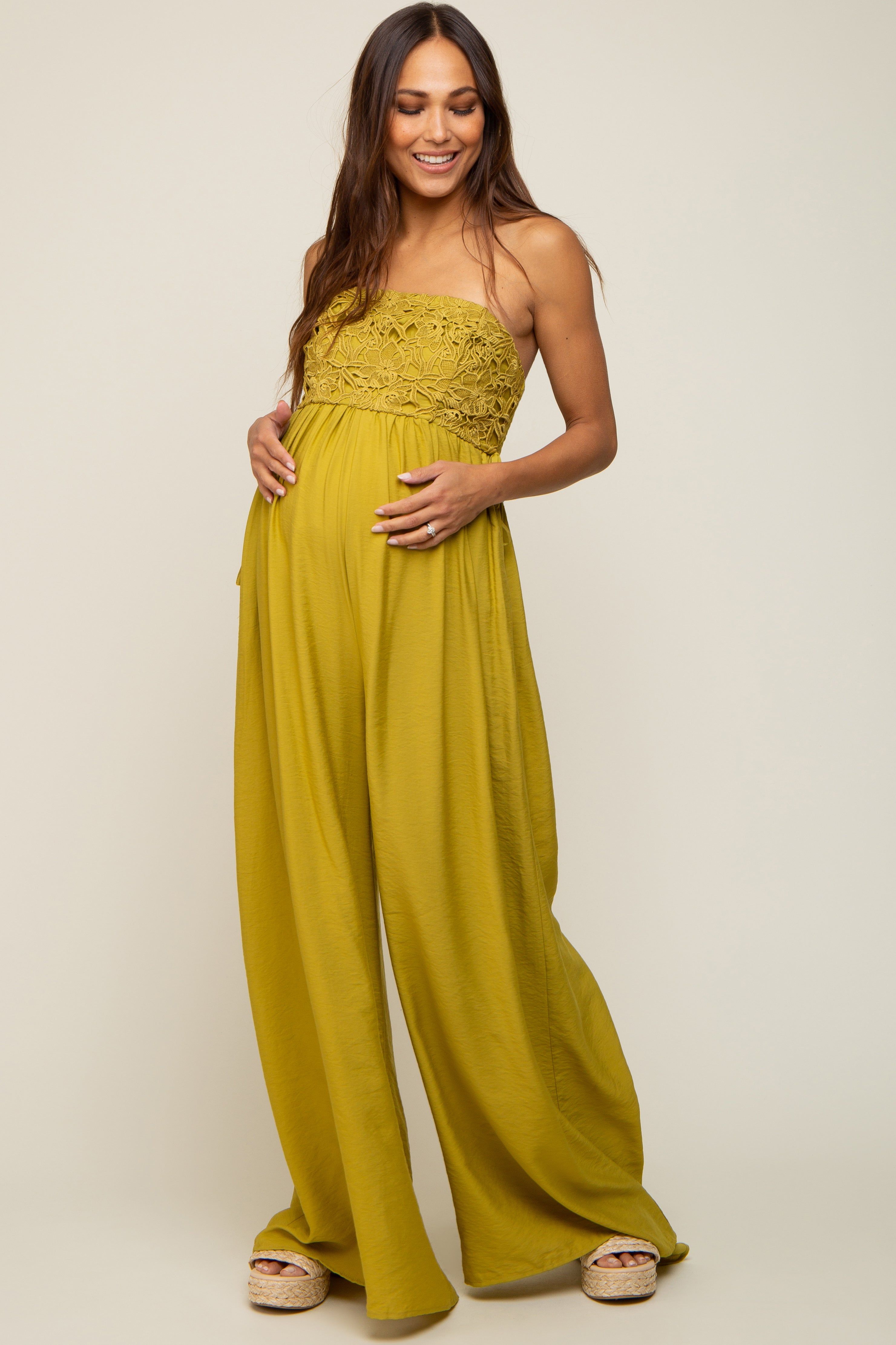 Lime Lace Strapless Maternity Wide Leg Jumpsuit sold by Pinkblush product image thumbnail 5
