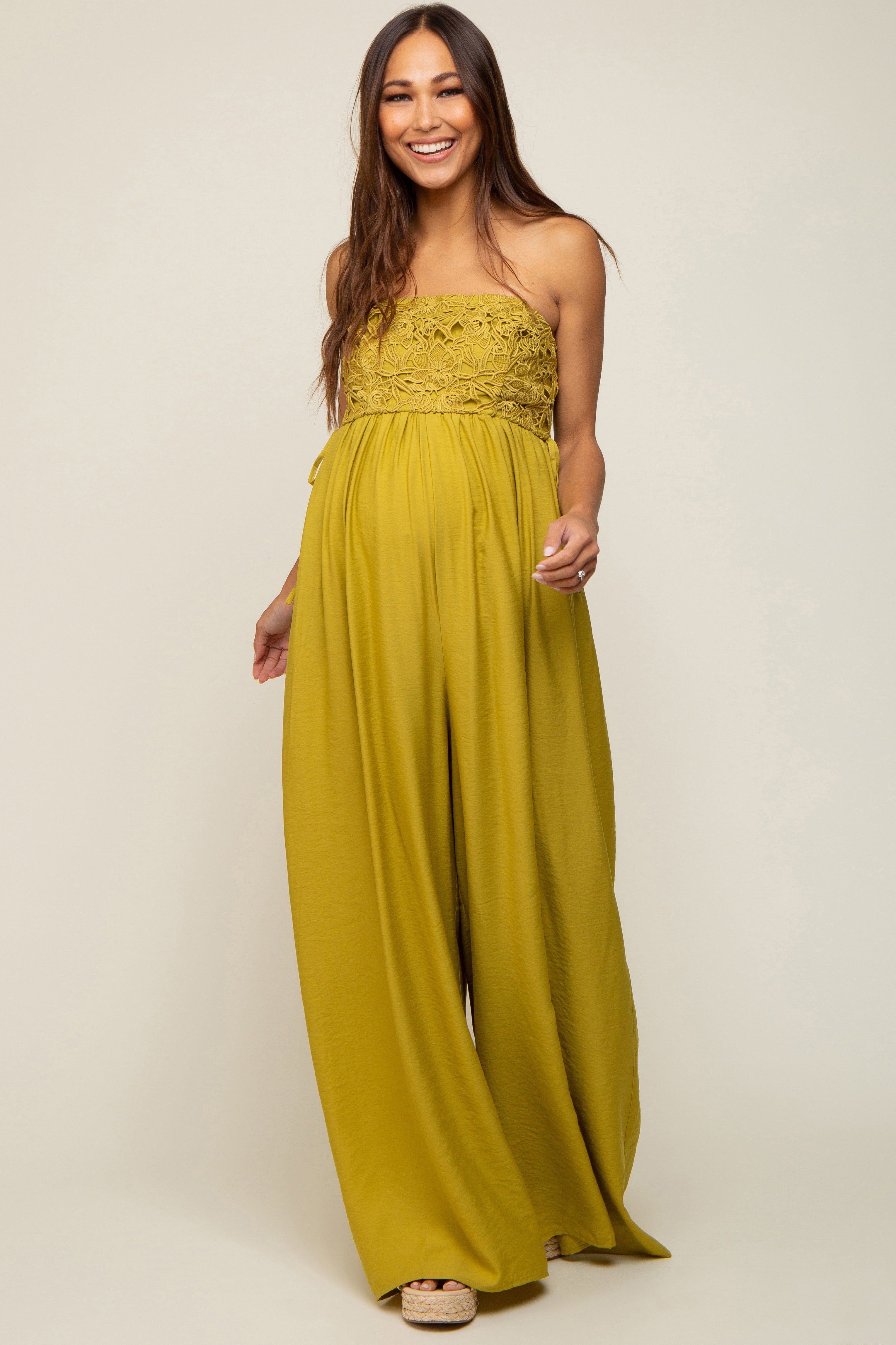 Lime Lace Strapless Maternity Wide Leg Jumpsuit sold by Pinkblush product image thumbnail 2