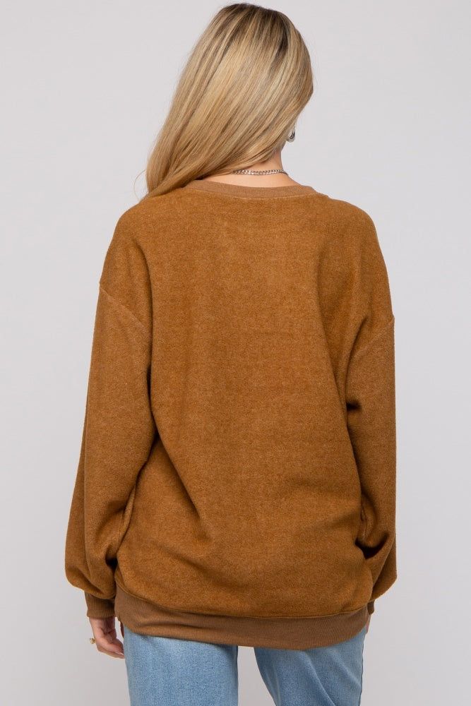 Camel Oversized Brushed Knit Long Sleeve Maternity Top sold by Pinkblush product image thumbnail 3