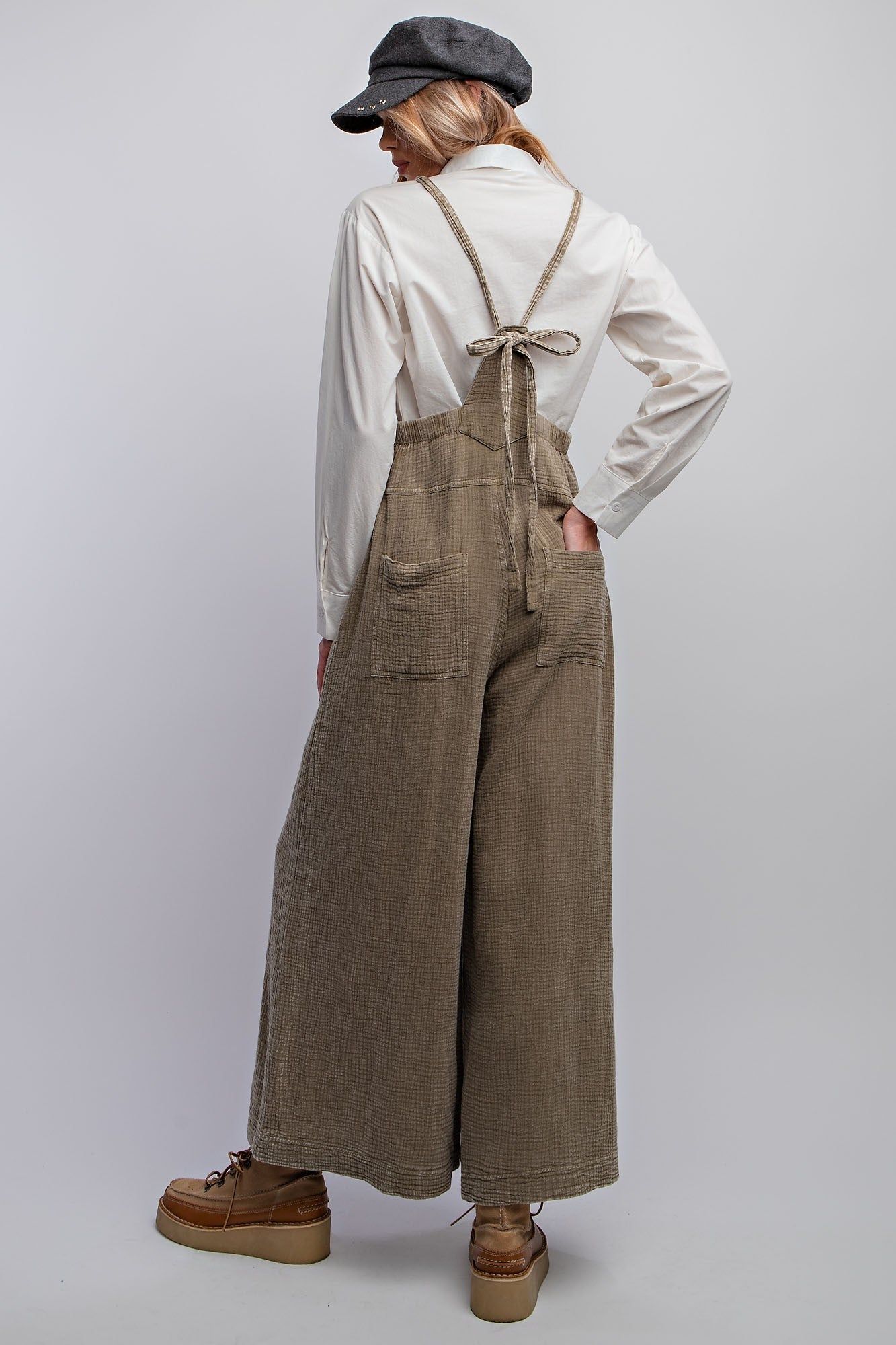 Faded Olive Washed Cotton Jumpsuit/Overalls sold by Pinkblush product image thumbnail 2