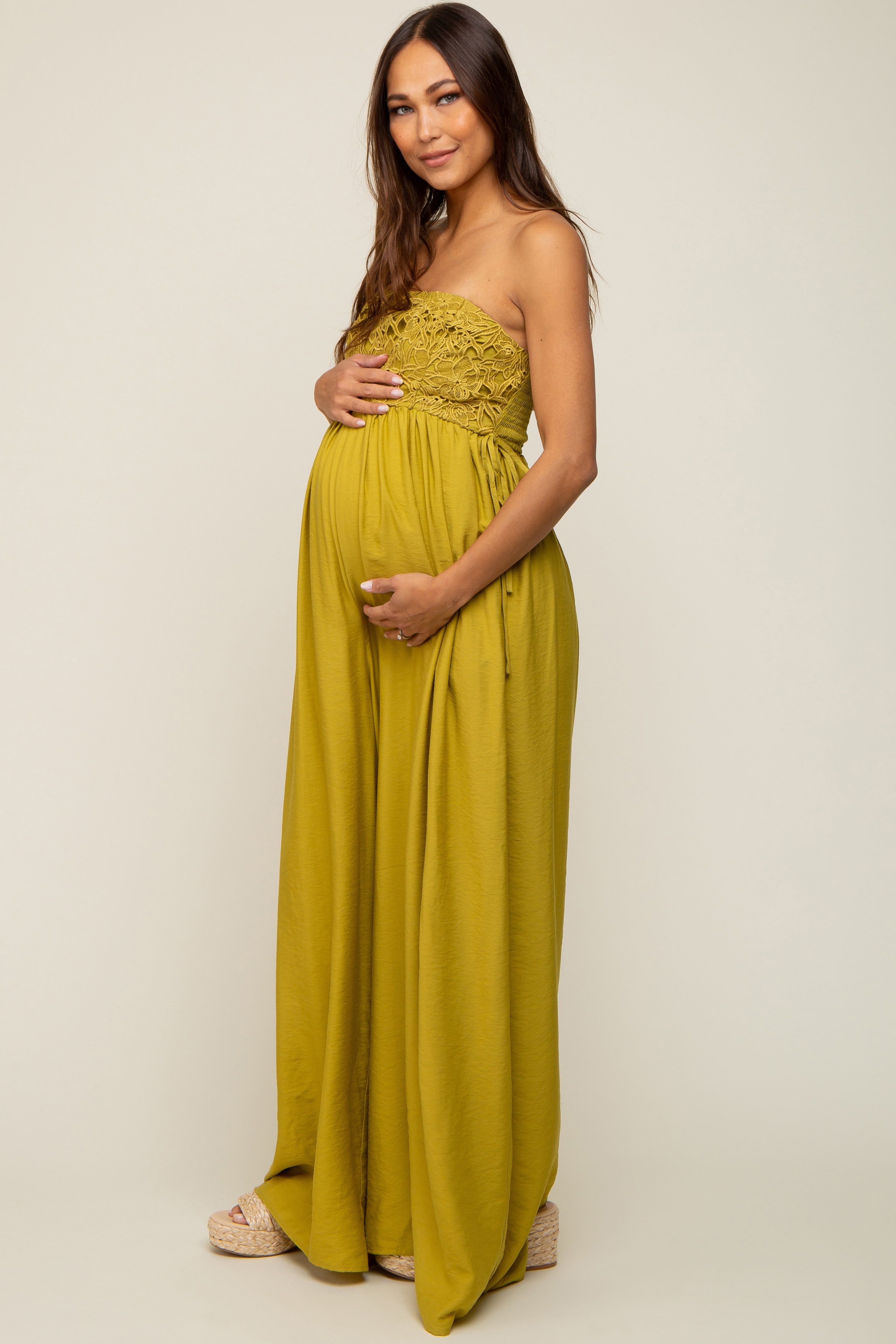Lime Lace Strapless Maternity Wide Leg Jumpsuit sold by Pinkblush product image thumbnail 3