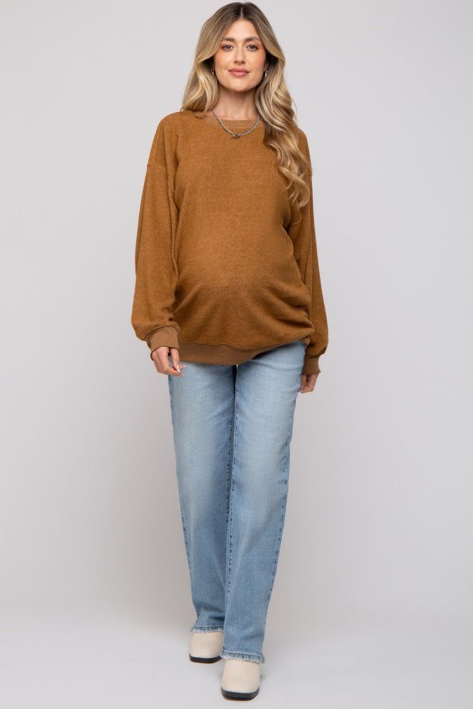 Camel Oversized Brushed Knit Long Sleeve Maternity Top sold by Pinkblush product image thumbnail 4