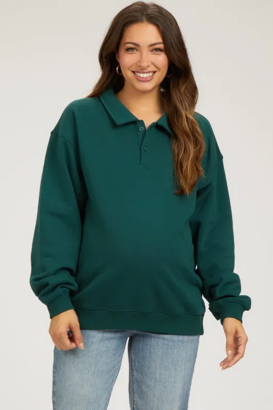 Hunter Green Collared Pullover Maternity Sweatshirt sold by Pinkblush