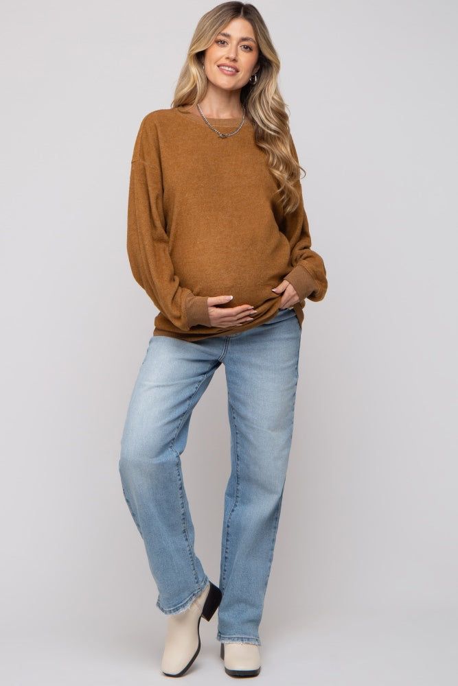 Camel Oversized Brushed Knit Long Sleeve Maternity Top sold by Pinkblush product image thumbnail 5