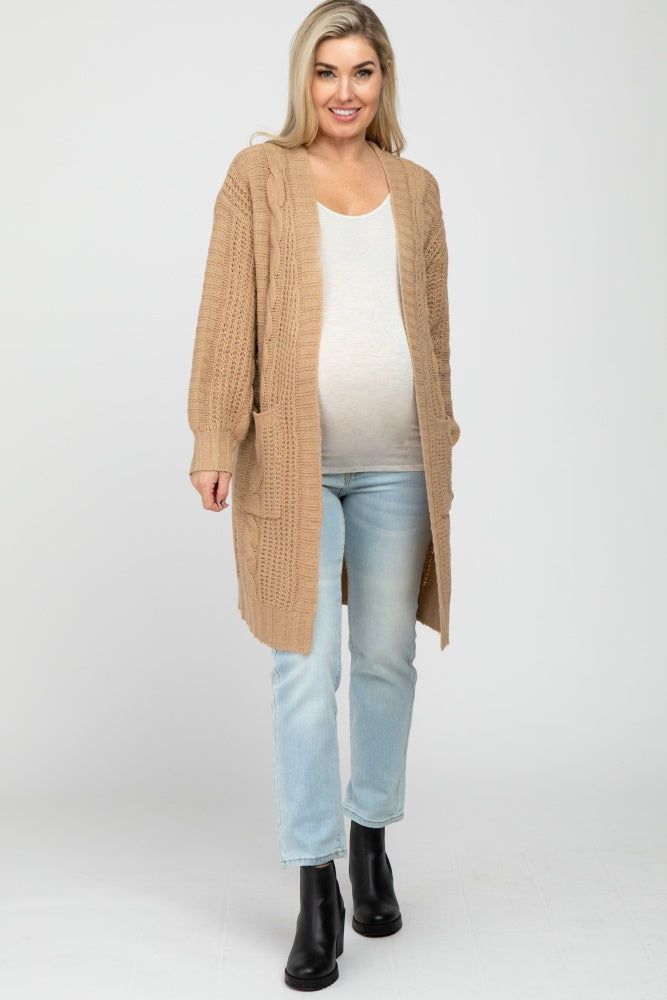 Mocha Mixed Knit Chunky Maternity Cardigan sold by Pinkblush product image thumbnail 2