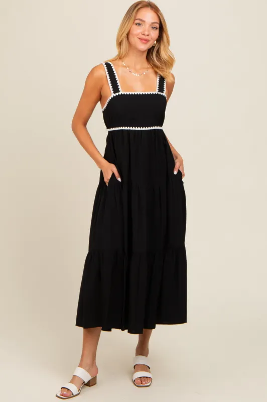 Black Scallop Trim Tiered Midi Dress sold by Pinkblush