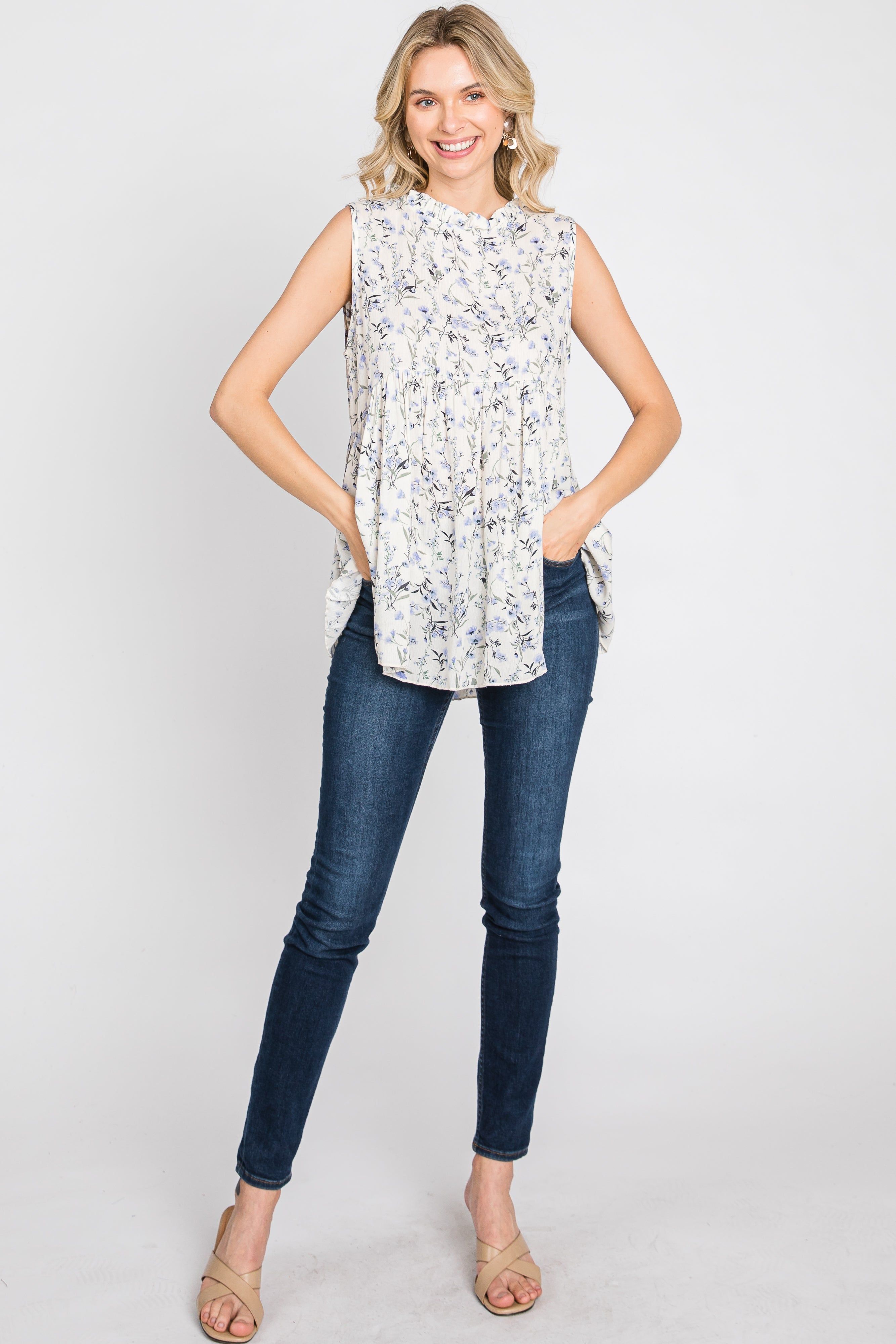 Ivory Floral Sleeveless Babydoll Top sold by Pinkblush product image thumbnail 2