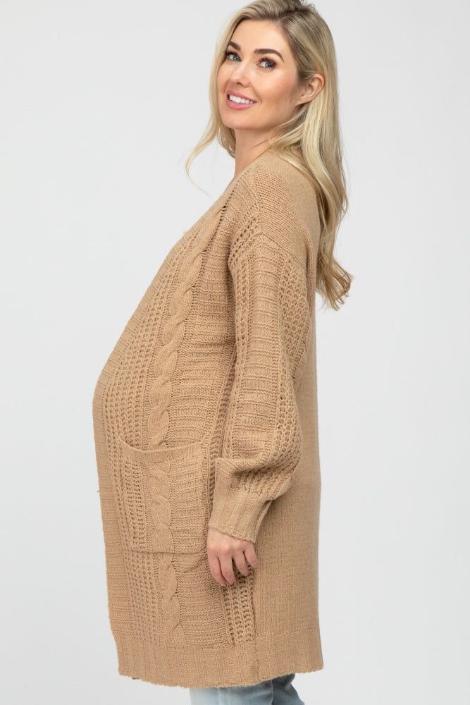 Mocha Mixed Knit Chunky Maternity Cardigan sold by Pinkblush product image thumbnail 3
