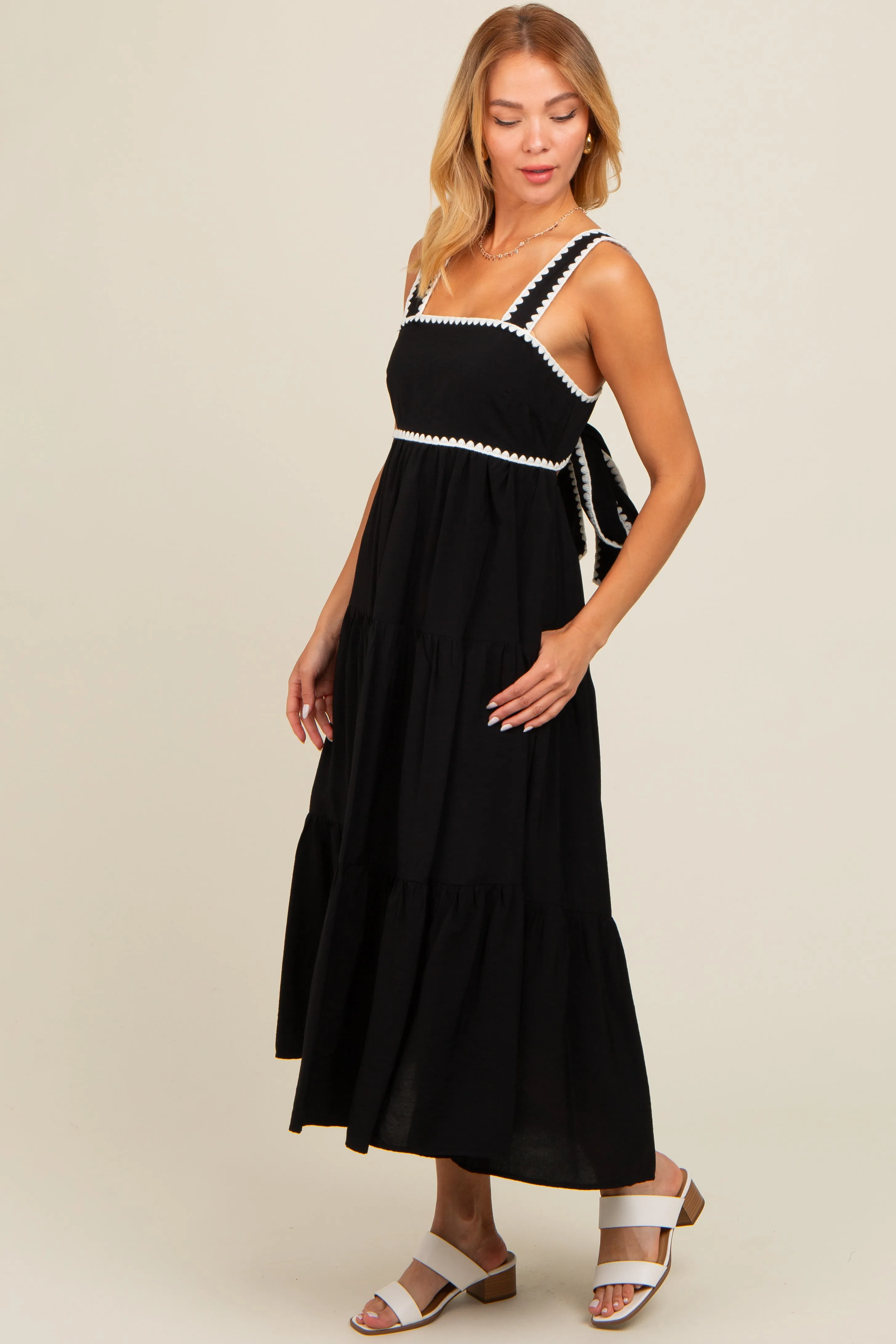 Black Scallop Trim Tiered Midi Dress sold by Pinkblush product image thumbnail 2