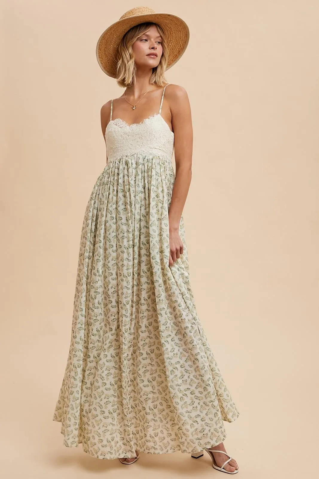 Green Floral Lace Contrast Maxi Dress sold by Pinkblush