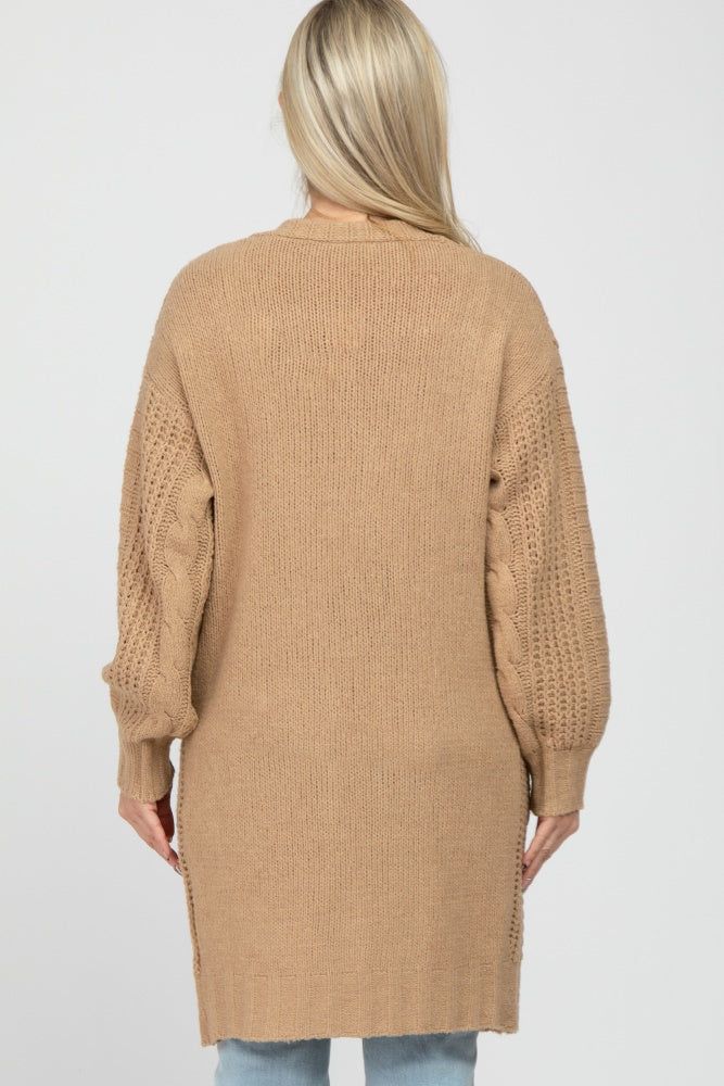 Mocha Mixed Knit Chunky Maternity Cardigan sold by Pinkblush product image thumbnail 4