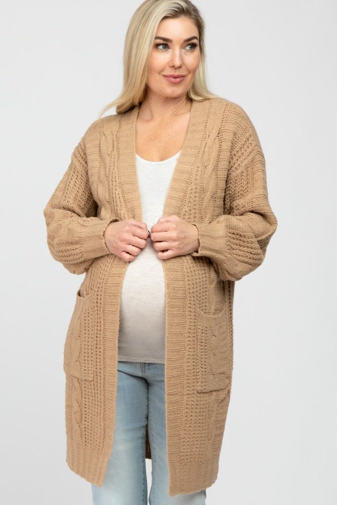 Mocha Mixed Knit Chunky Maternity Cardigan sold by Pinkblush