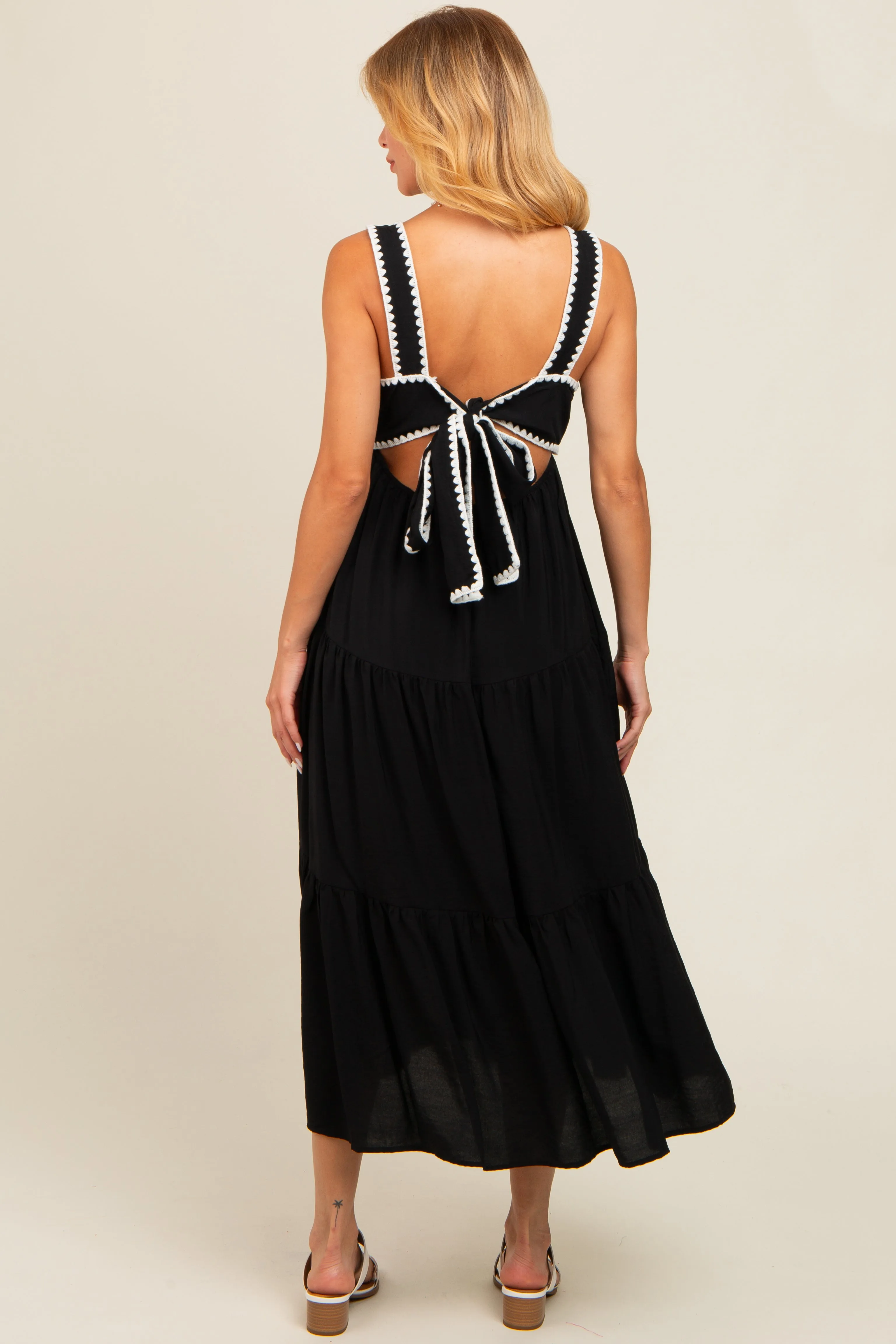 Black Scallop Trim Tiered Midi Dress sold by Pinkblush product image thumbnail 3