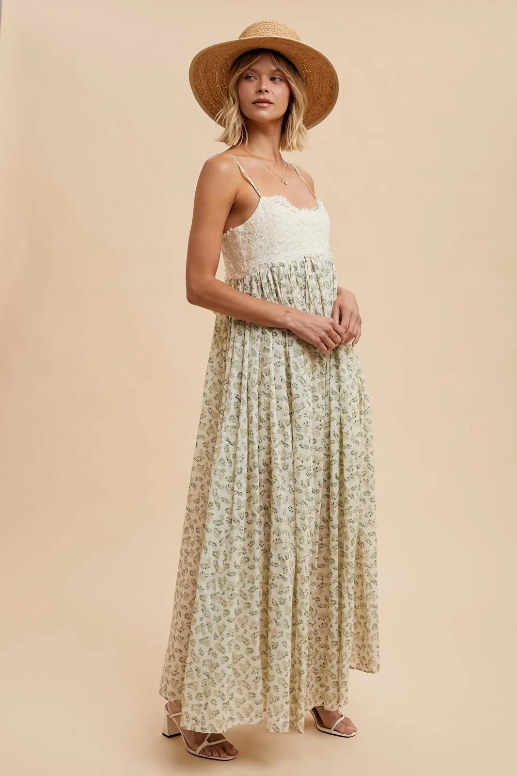 Green Floral Lace Contrast Maxi Dress sold by Pinkblush product image thumbnail 2