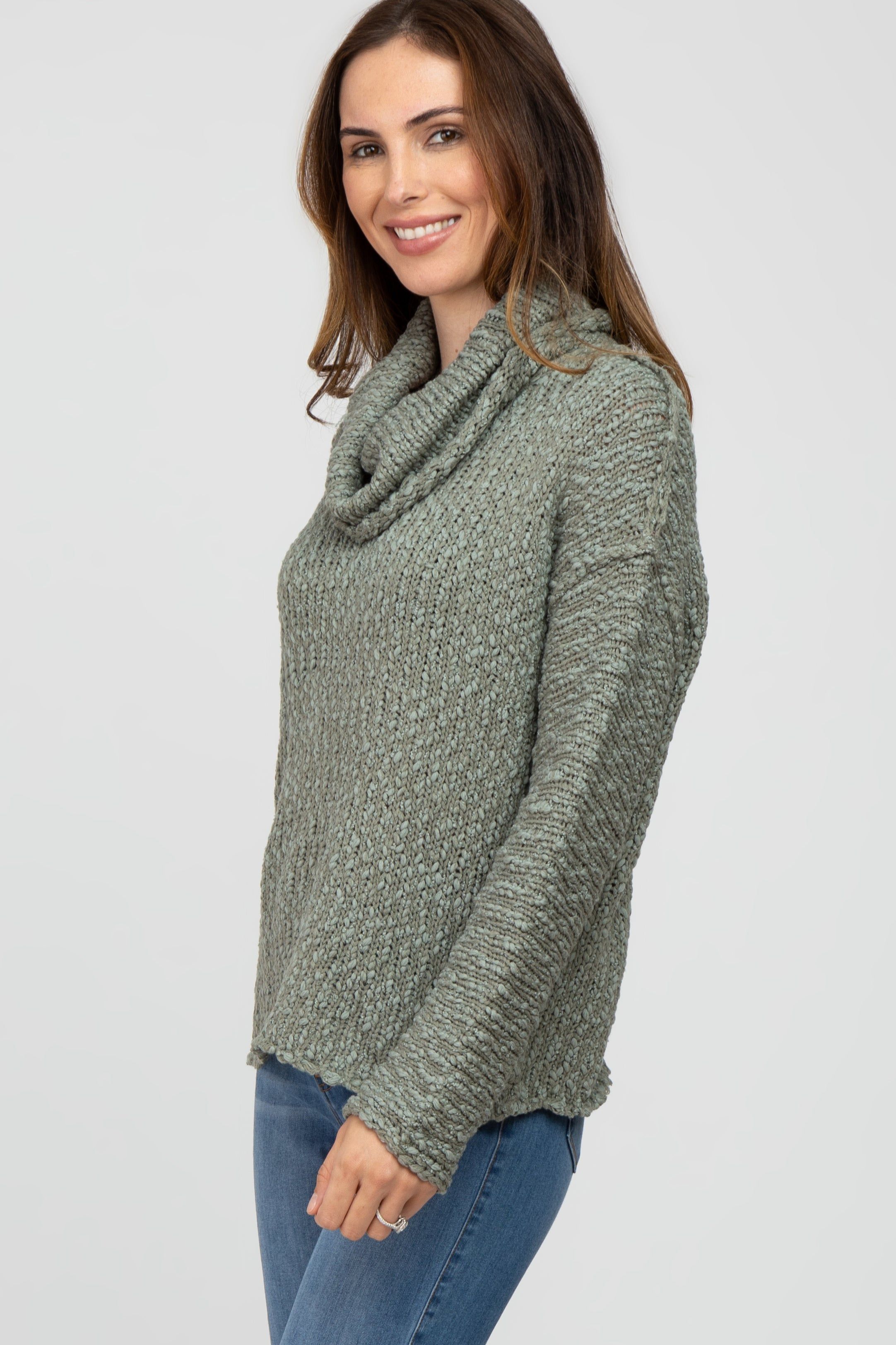 Light Olive Popcorn Knit Cowl Neck Sweater sold by Pinkblush product image thumbnail 2