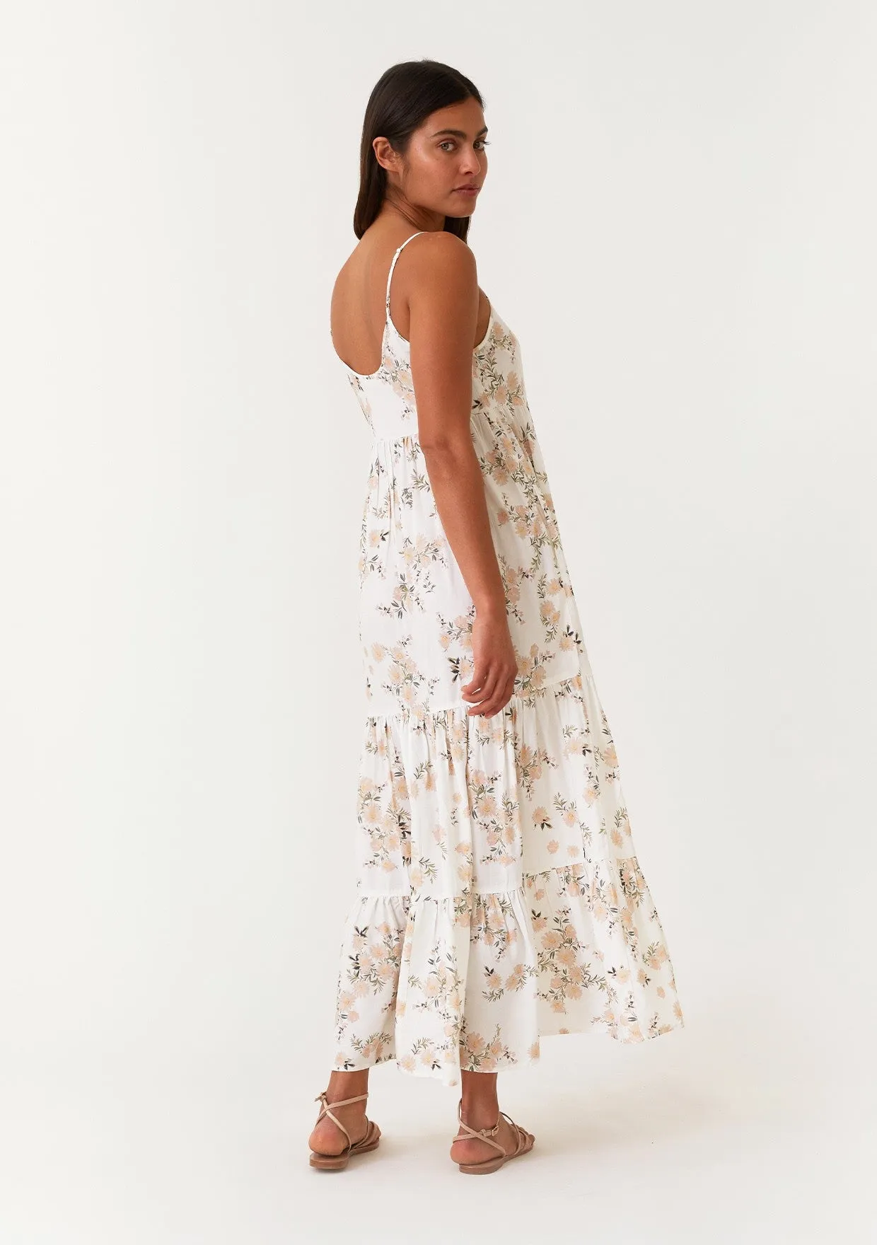 Cream Floral Sleeveless Tiered Maxi Dress sold by Pinkblush product image thumbnail 2