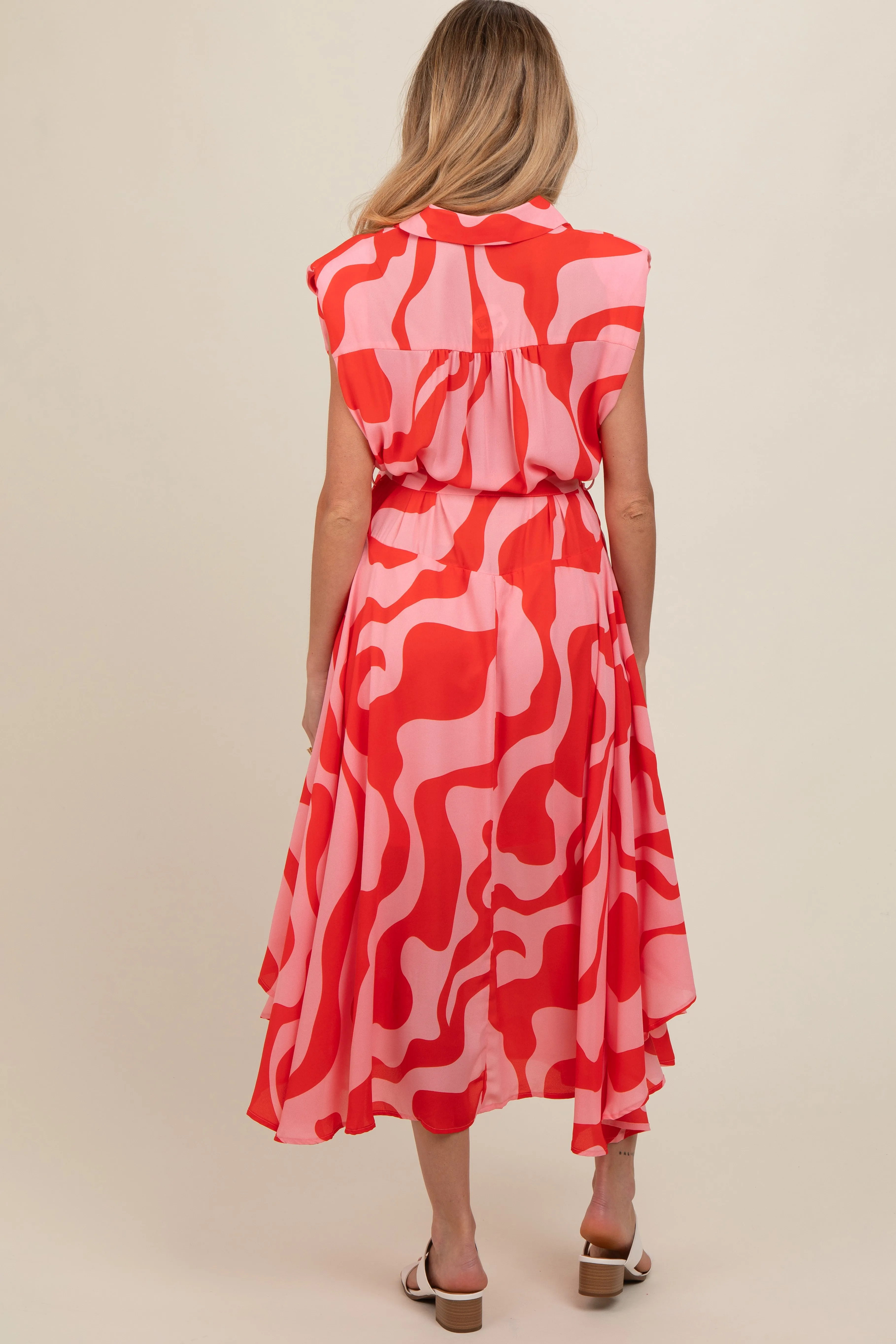 Red Abstract Print Collared Belted Maternity Dress sold by Pinkblush product image thumbnail 4