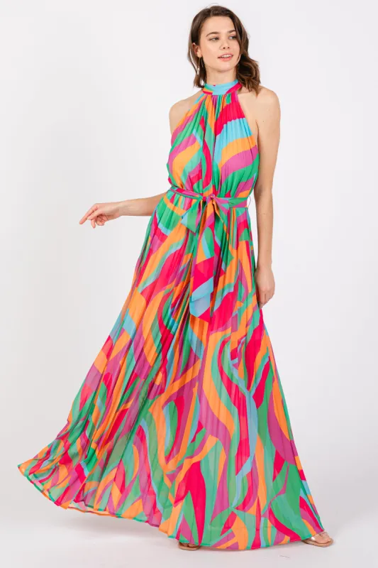Multicolor Print Pleated Halter Maxi Dress sold by Pinkblush