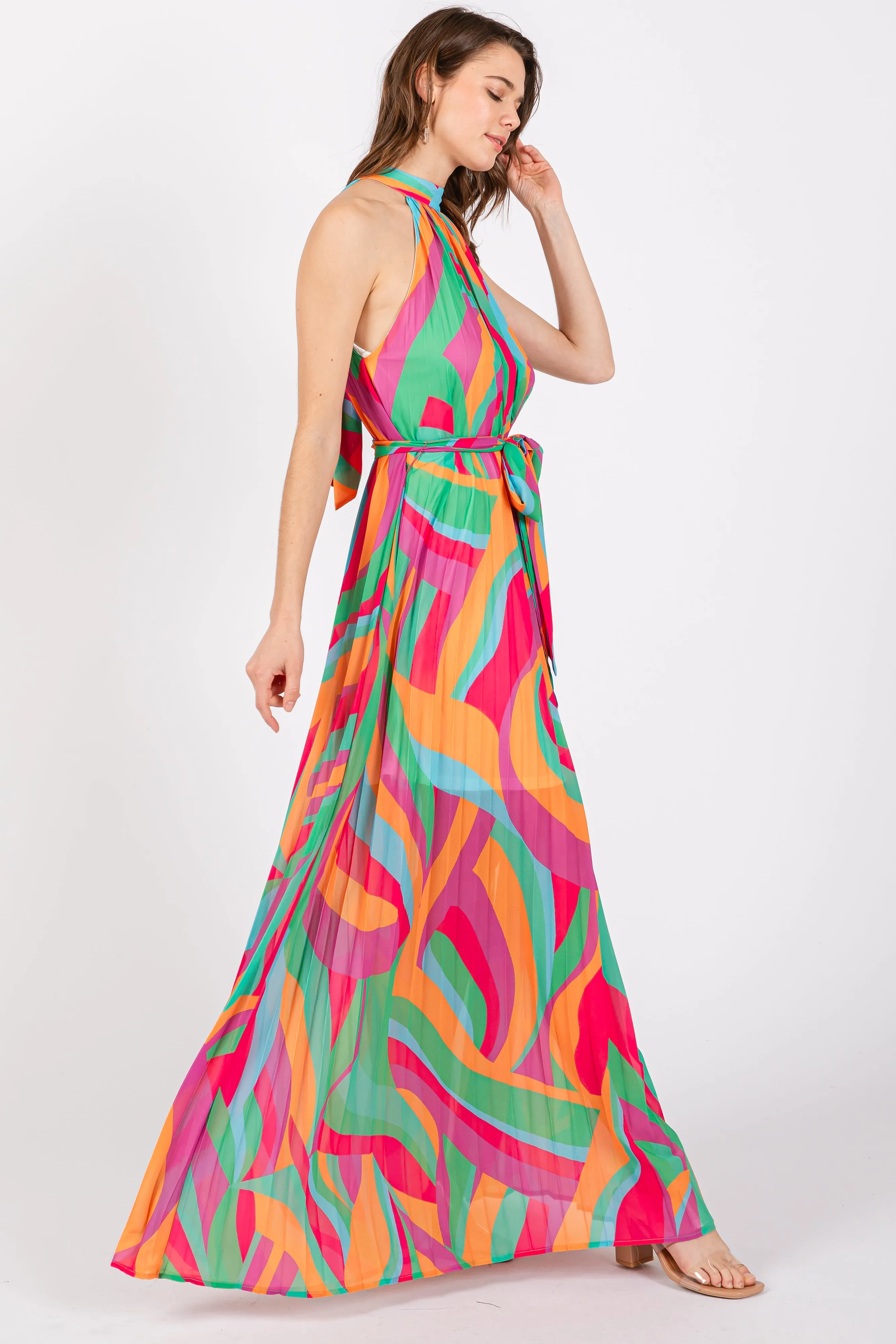 Multicolor Print Pleated Halter Maxi Dress sold by Pinkblush product image thumbnail 2