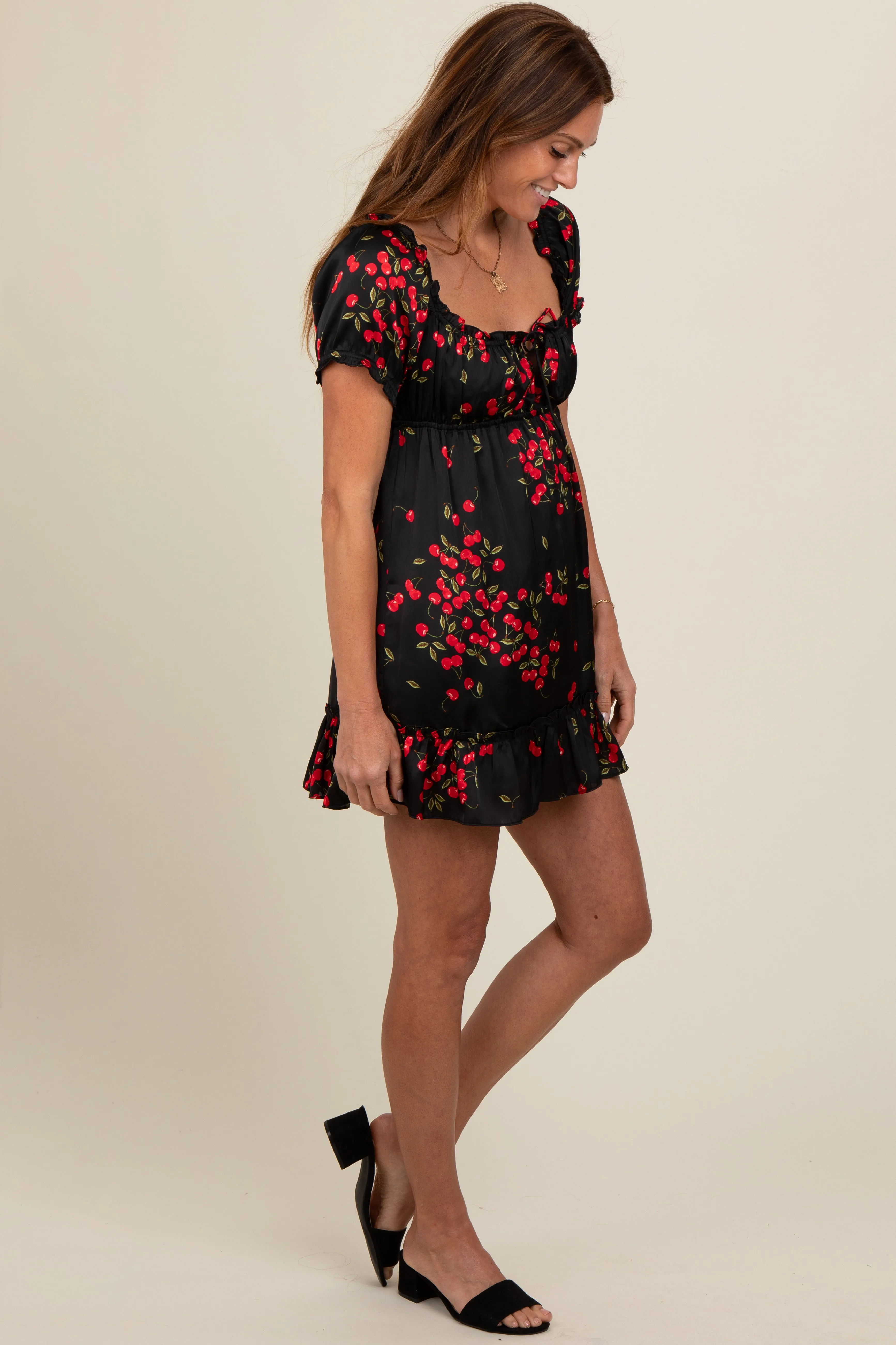 Black Cherry Puff Sleeve Mini Dress sold by Pinkblush product image thumbnail 3