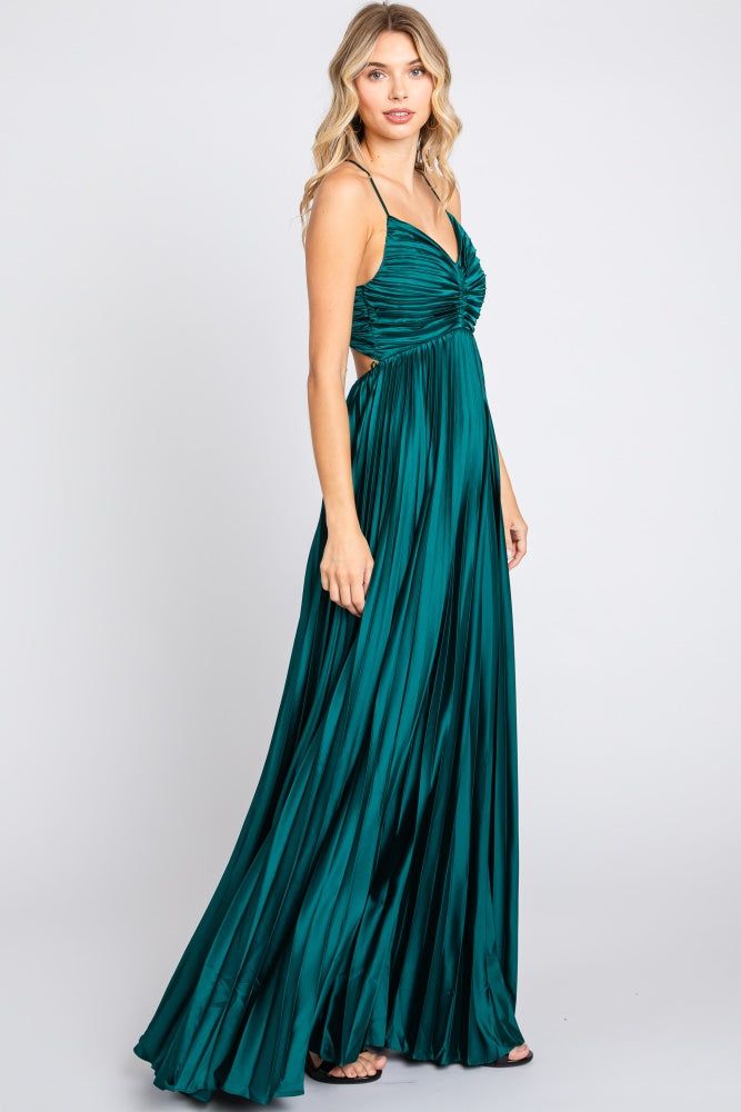 Forest Green Satin Pleated Cutout Gown sold by Pinkblush product image thumbnail 2