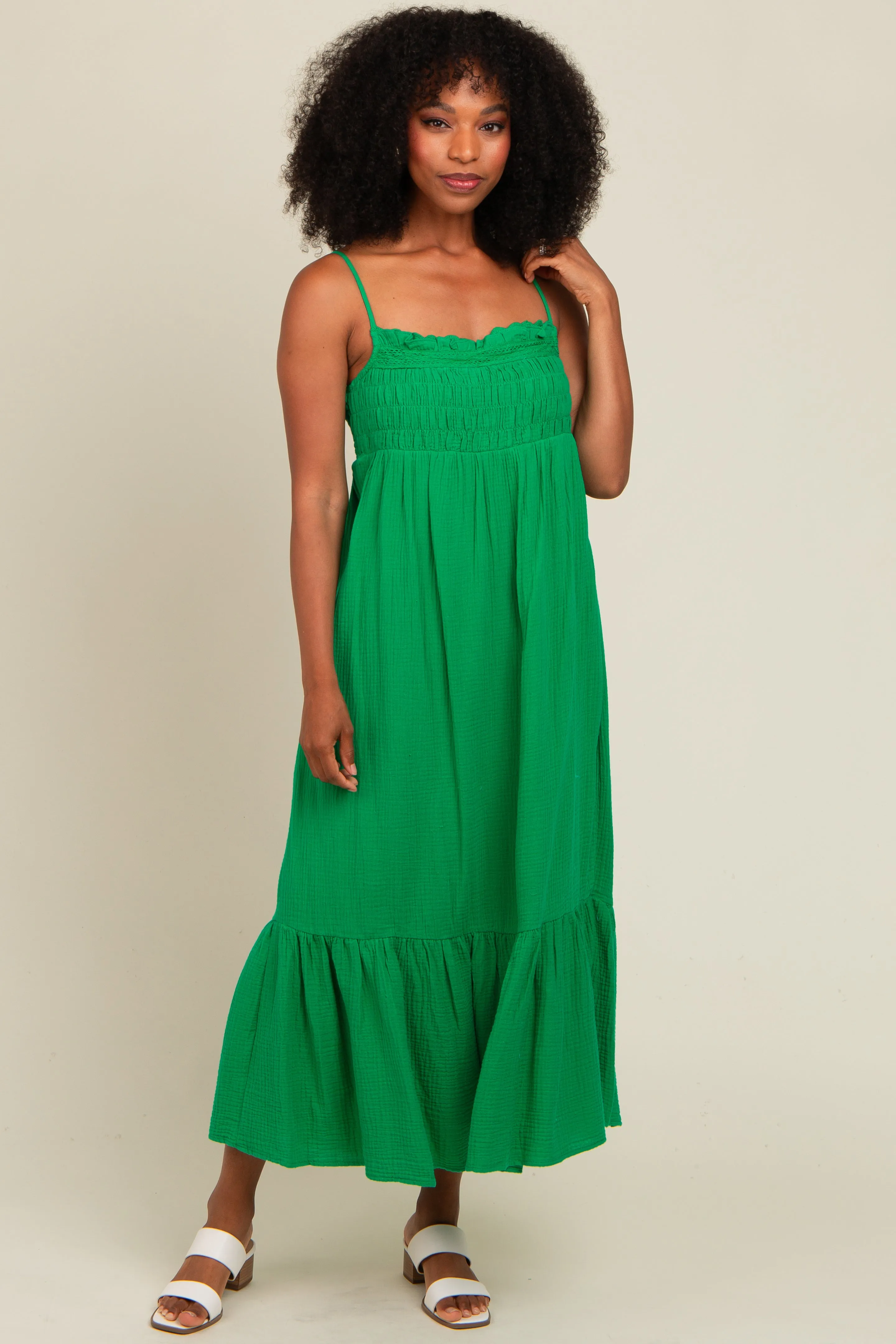 Green Smocked Maxi Dress sold by Pinkblush