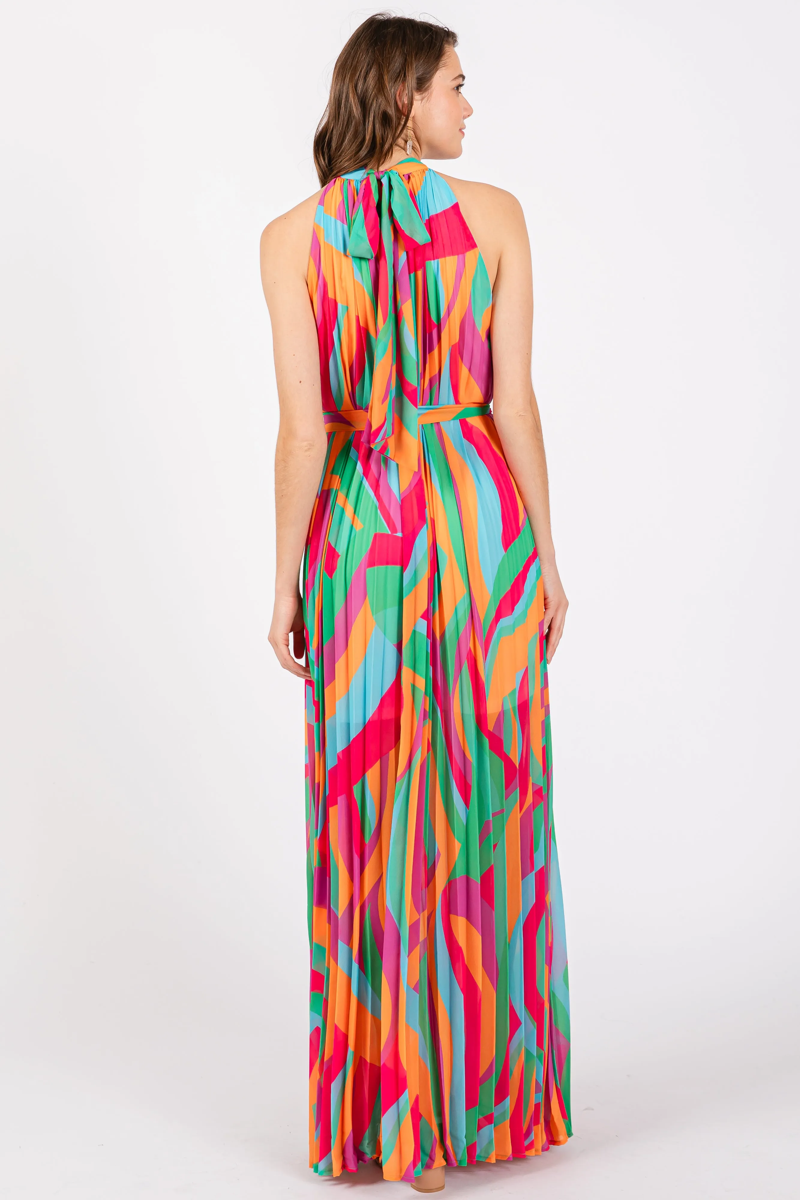 Multicolor Print Pleated Halter Maxi Dress sold by Pinkblush product image thumbnail 3