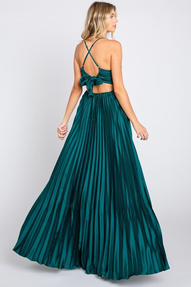 Forest Green Satin Pleated Cutout Gown sold by Pinkblush product image thumbnail 3