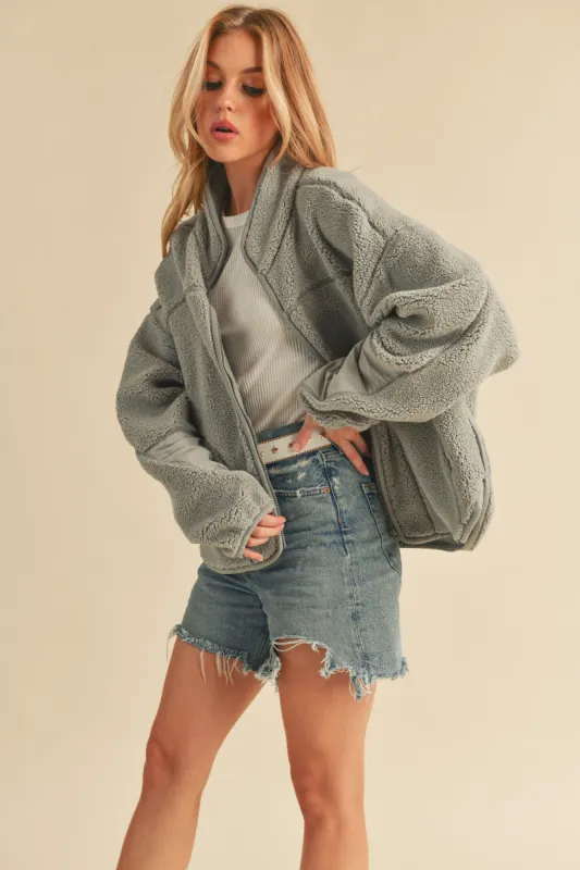 Gray Sherpa Jacket sold by Pinkblush