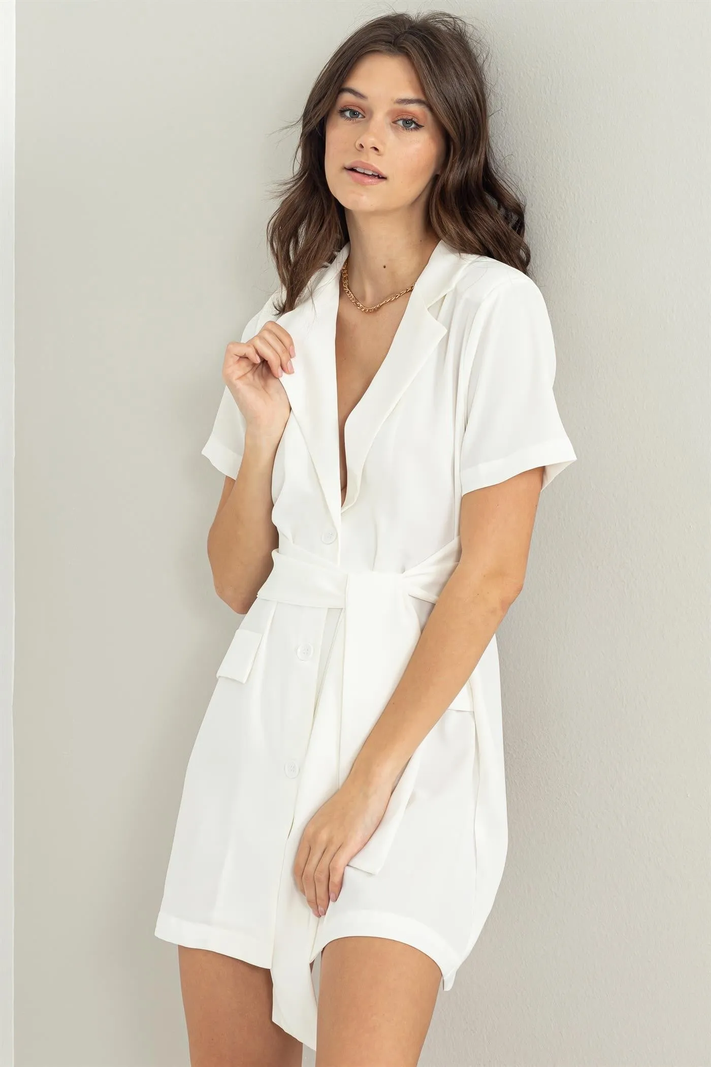 Off White Tie-Front Blazer Dress sold by Pinkblush product image thumbnail 2