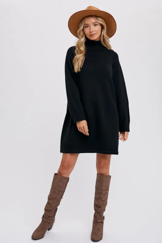 Black Turtleneck Long Sleeve Sweater Dress sold by Pinkblush