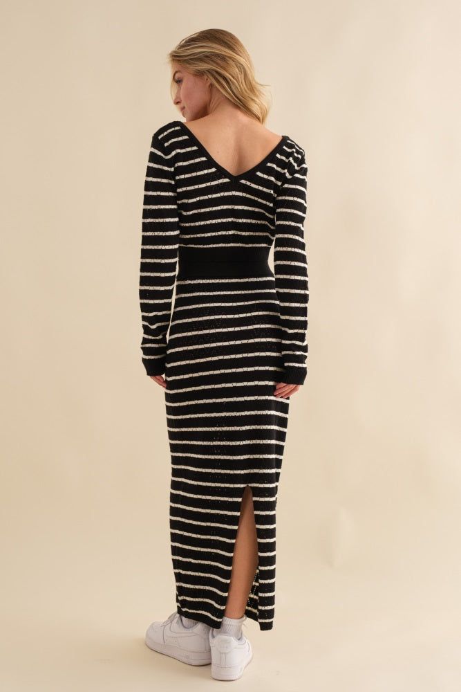 Black Stripe Knit Stripe Top And Skirt Set sold by Pinkblush product image thumbnail 3