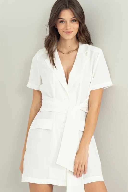 Off White Tie-Front Blazer Dress sold by Pinkblush