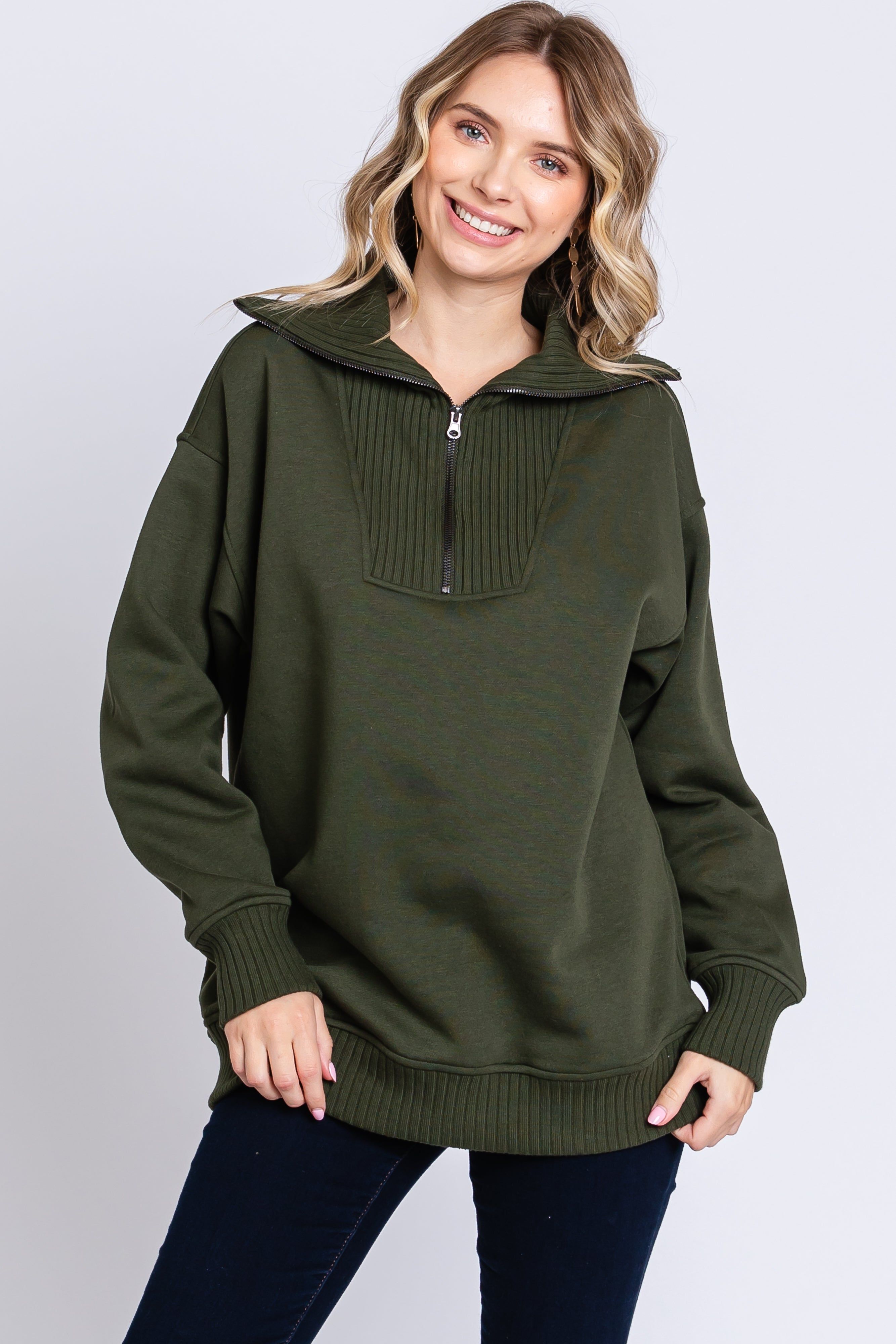 Olive High-Neck Maternity Fleece Pullover sold by Pinkblush product image thumbnail 4