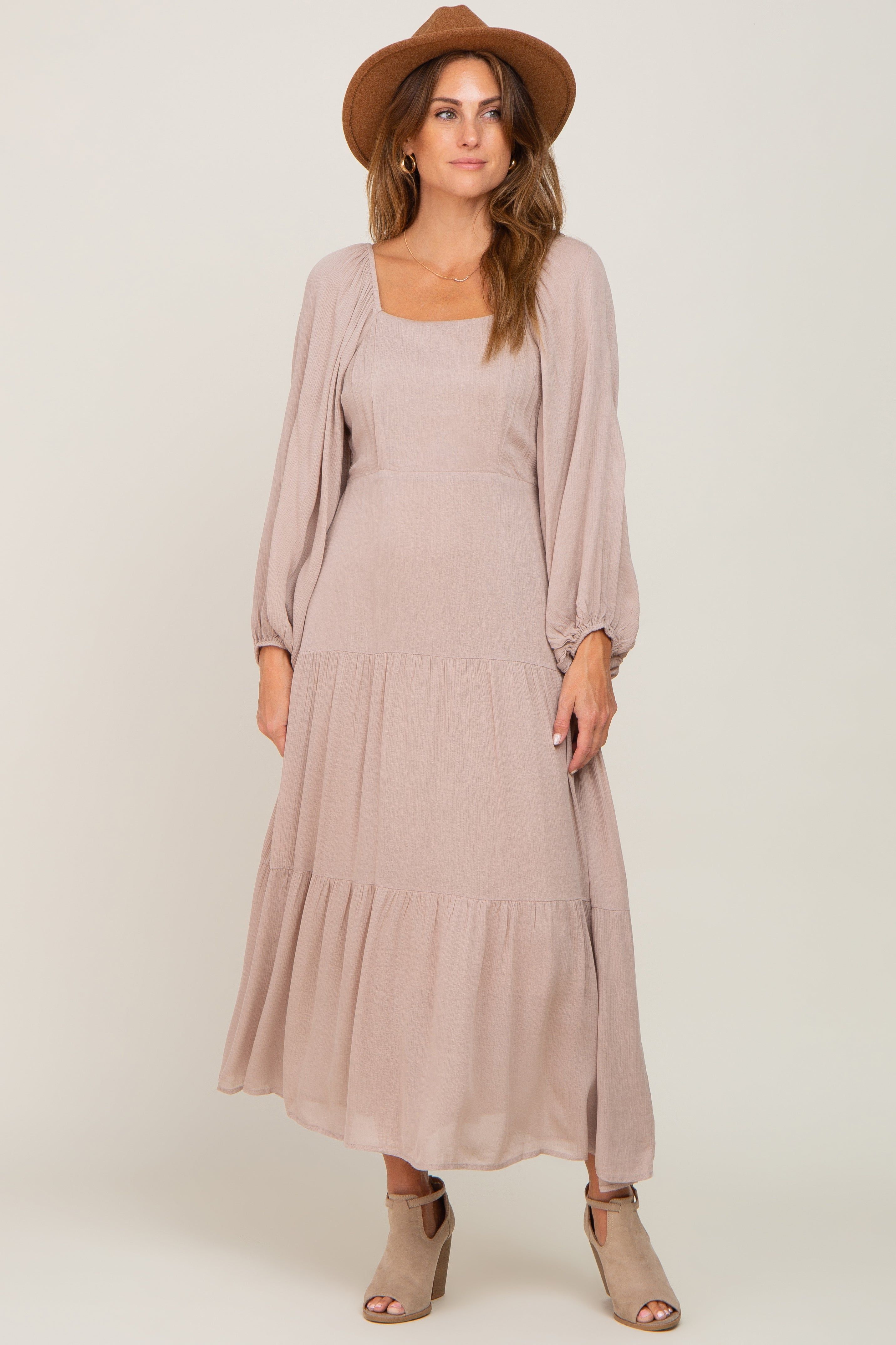 Taupe Tiered Midi Dress sold by Pinkblush product image thumbnail 5