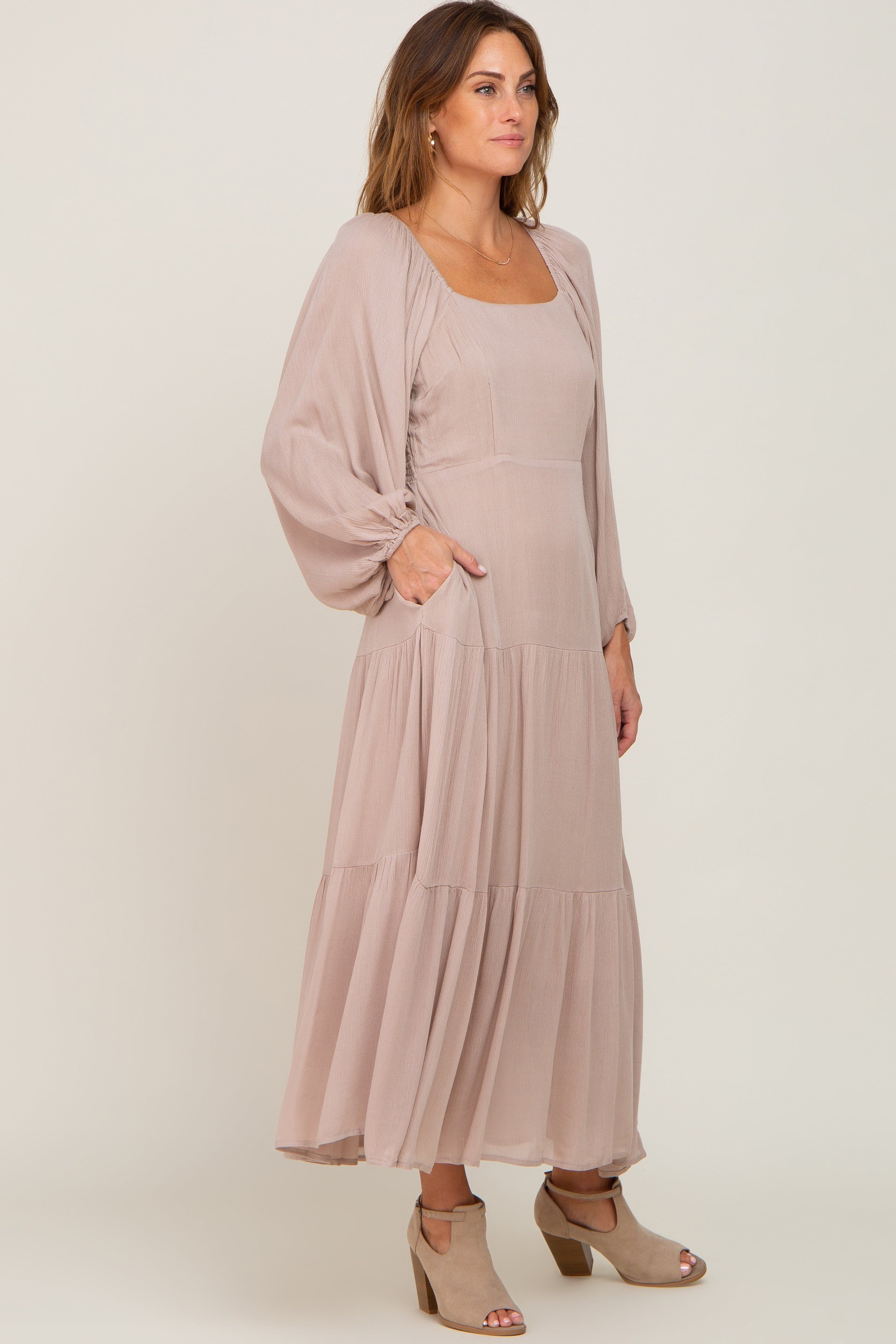 Taupe Tiered Midi Dress sold by Pinkblush product image thumbnail 2