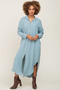 Sage Button Down Front Pocket Midi Dress sold by Pinkblush