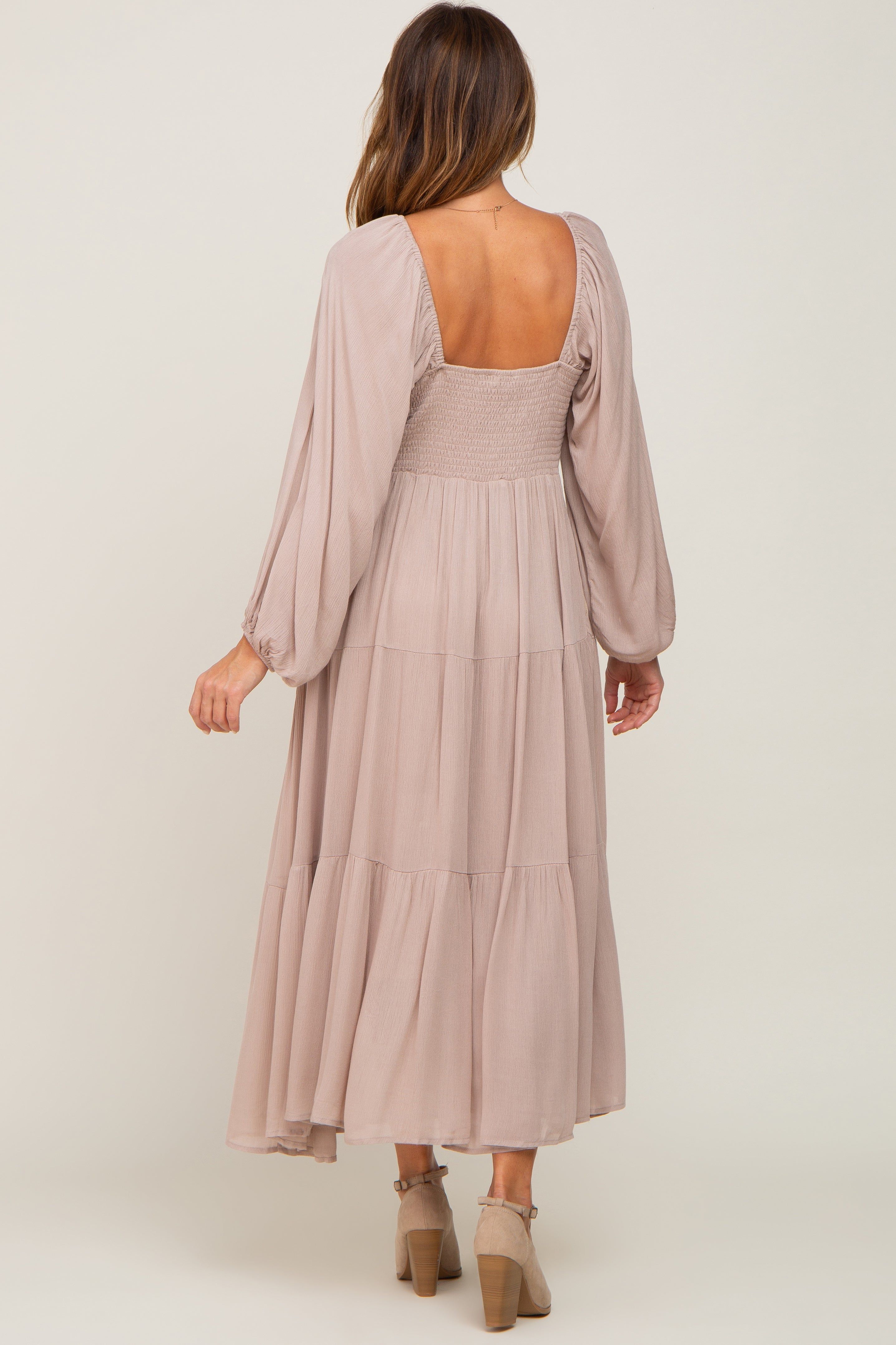 Taupe Tiered Midi Dress sold by Pinkblush product image thumbnail 3