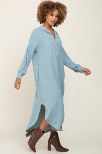 Sage Button Down Front Pocket Midi Dress sold by Pinkblush