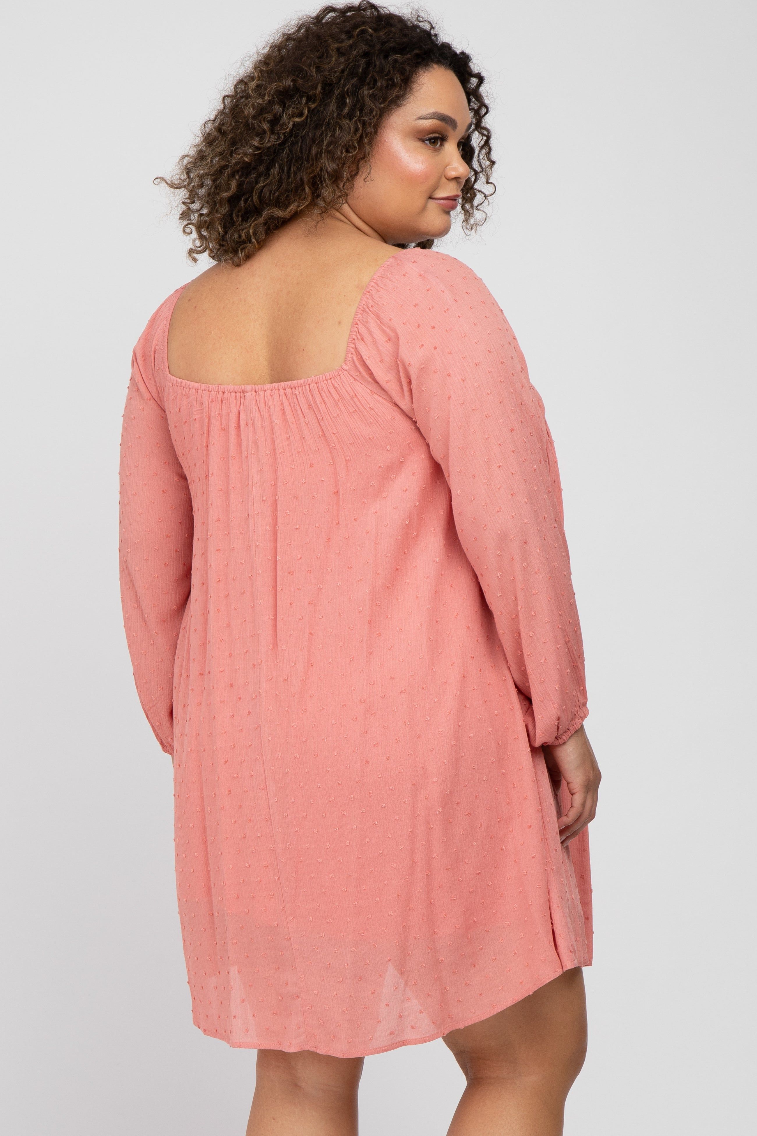 Coral Textured Dot Square Neck Maternity Plus Dress sold by Pinkblush product image thumbnail 3