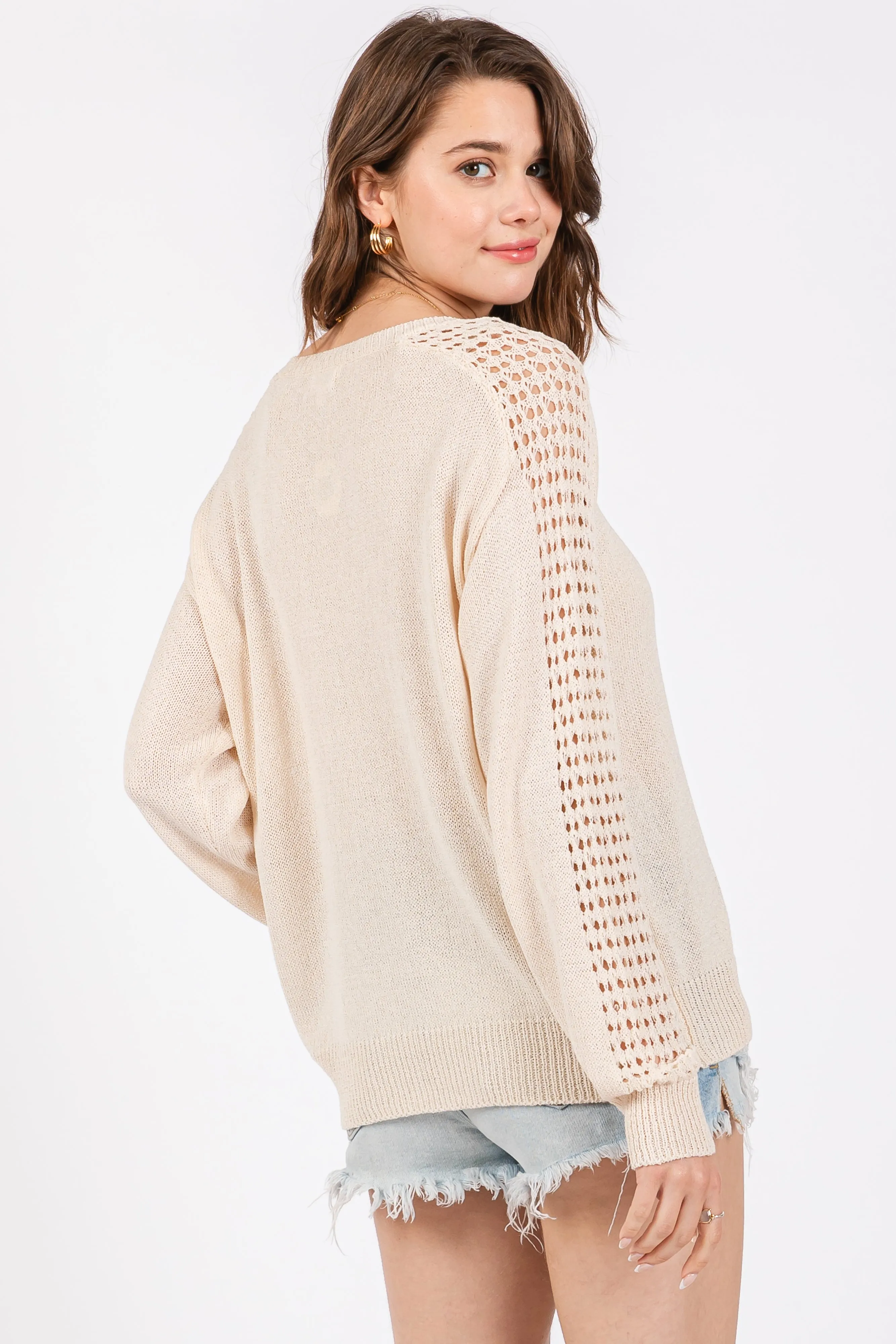 Cream Crochet Detail Sleeve Knit Top sold by Pinkblush product image thumbnail 4