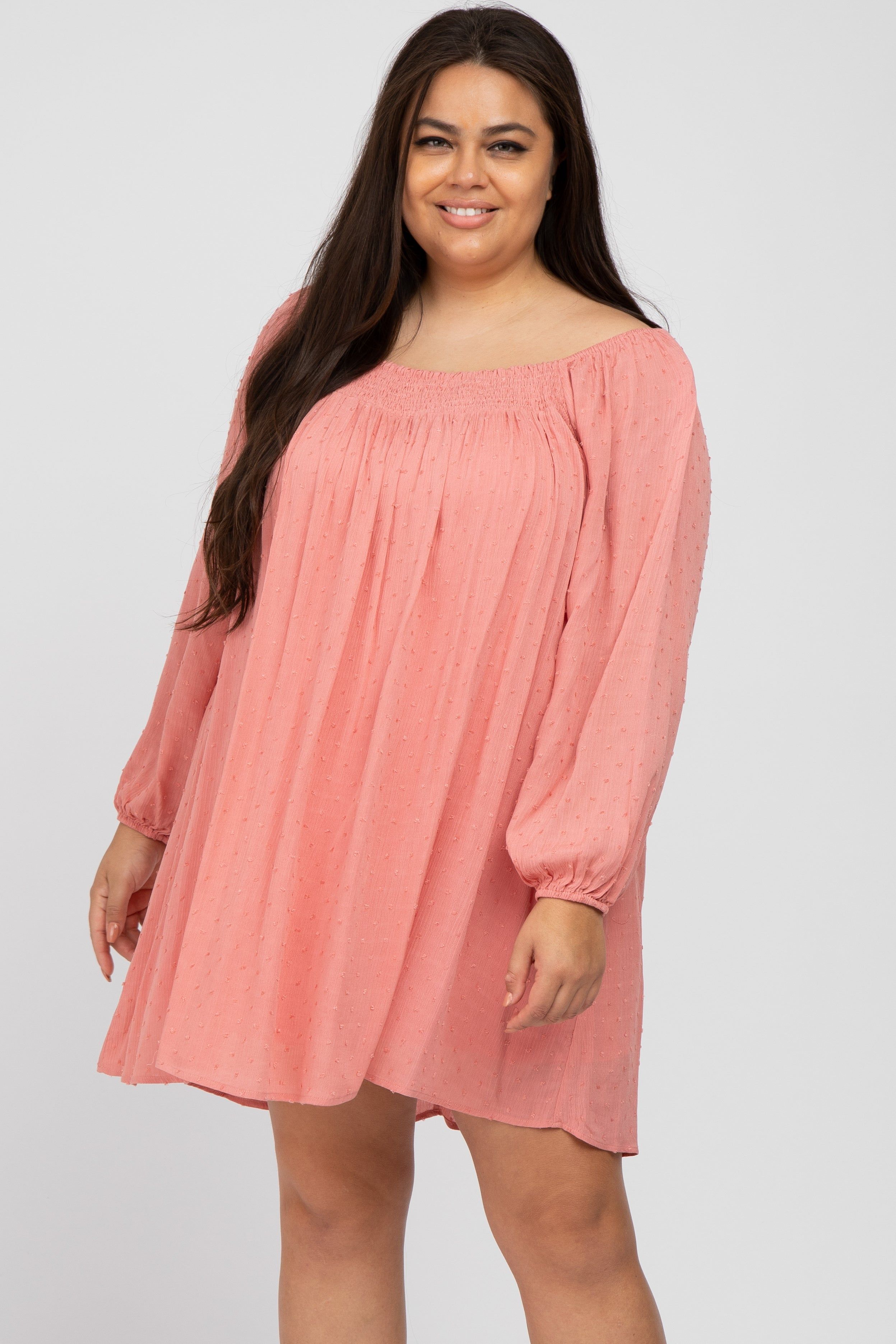 Coral Textured Dot Square Neck Maternity Plus Dress sold by Pinkblush product image thumbnail 5