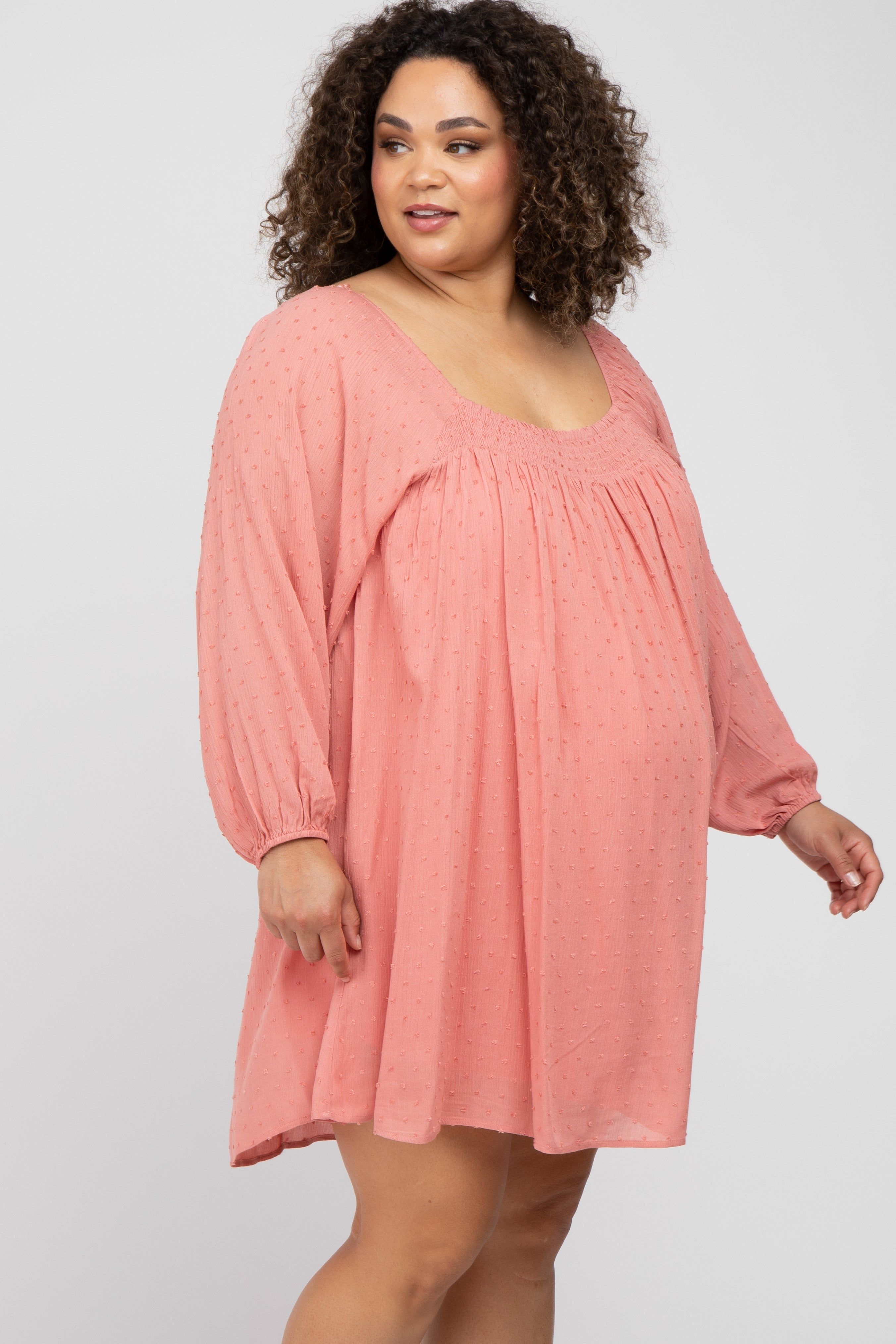 Coral Textured Dot Square Neck Maternity Plus Dress sold by Pinkblush product image thumbnail 2