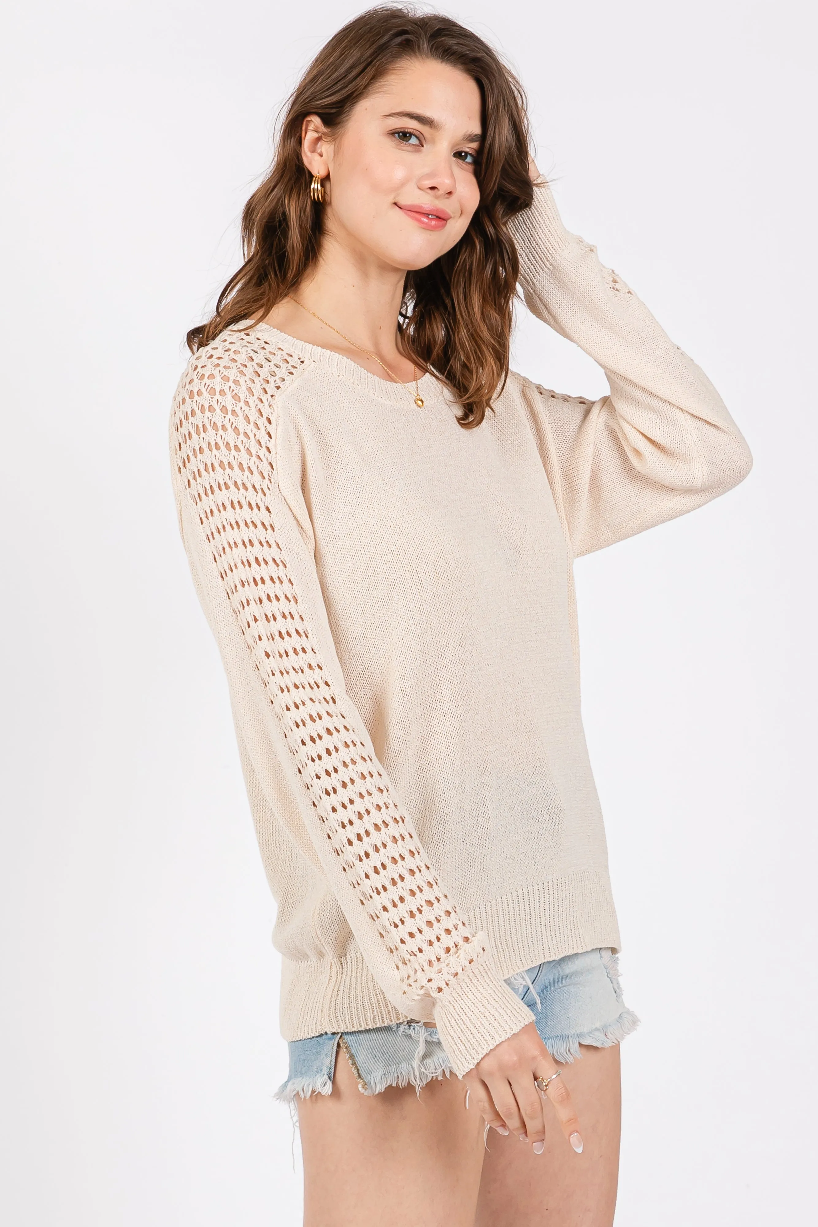 Cream Crochet Detail Sleeve Knit Top sold by Pinkblush product image thumbnail 3