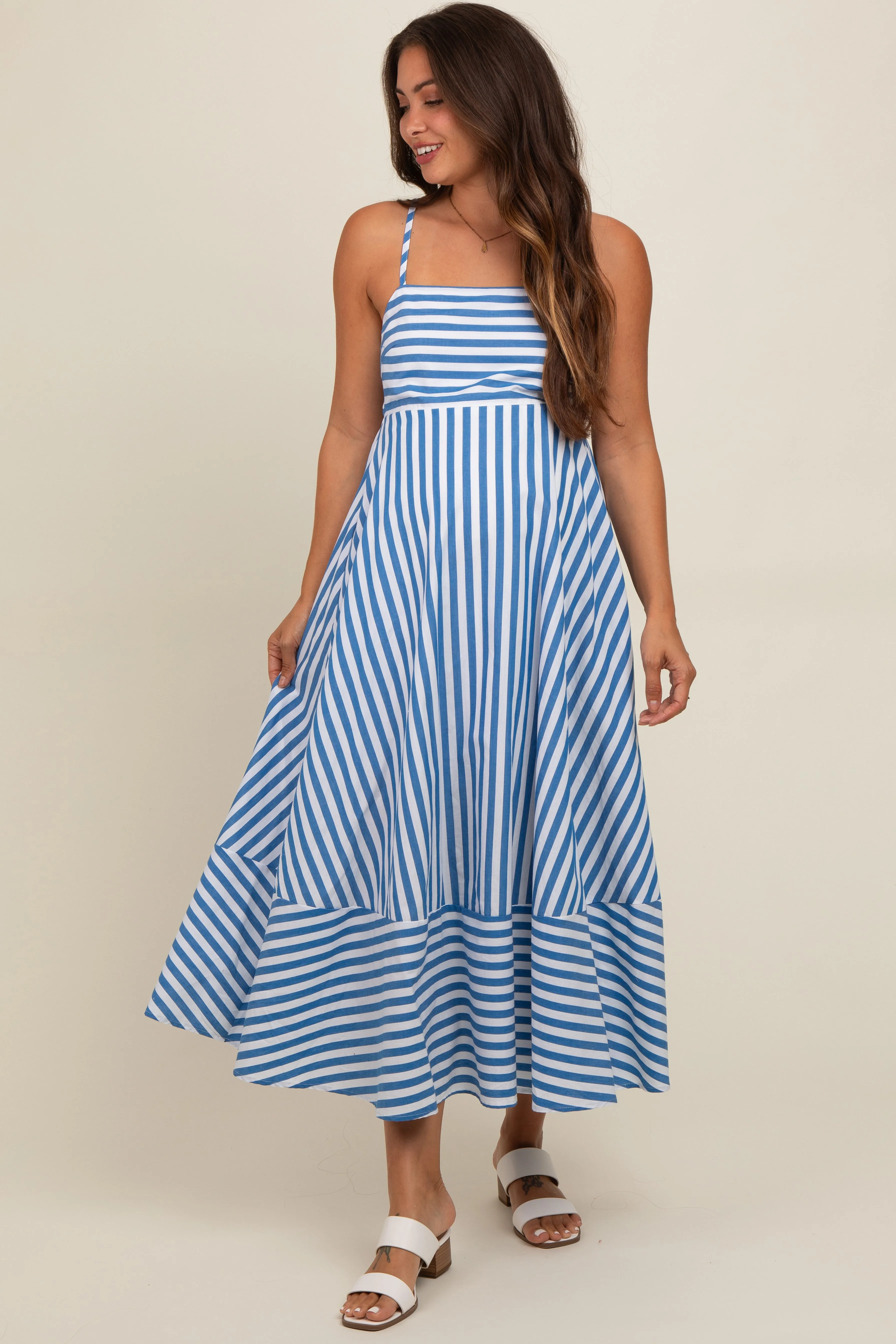 Blue Contrast Stripe Maternity Midi Dress sold by Pinkblush product image thumbnail 2
