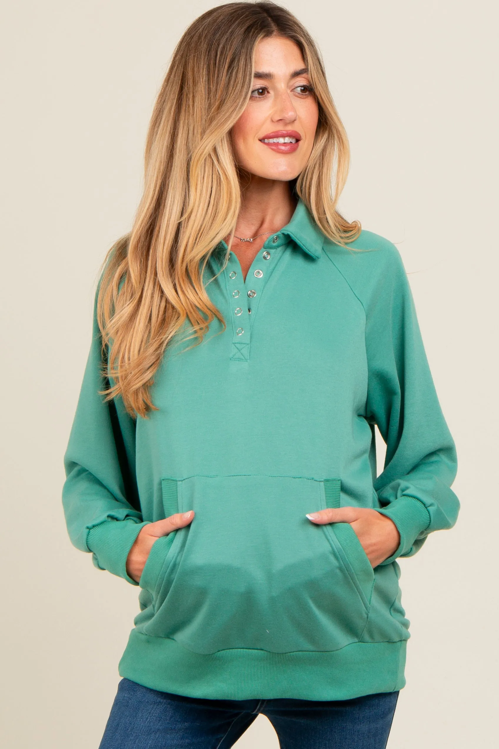 Jade Collared Snap Button Maternity Pullover sold by Pinkblush product image thumbnail 2