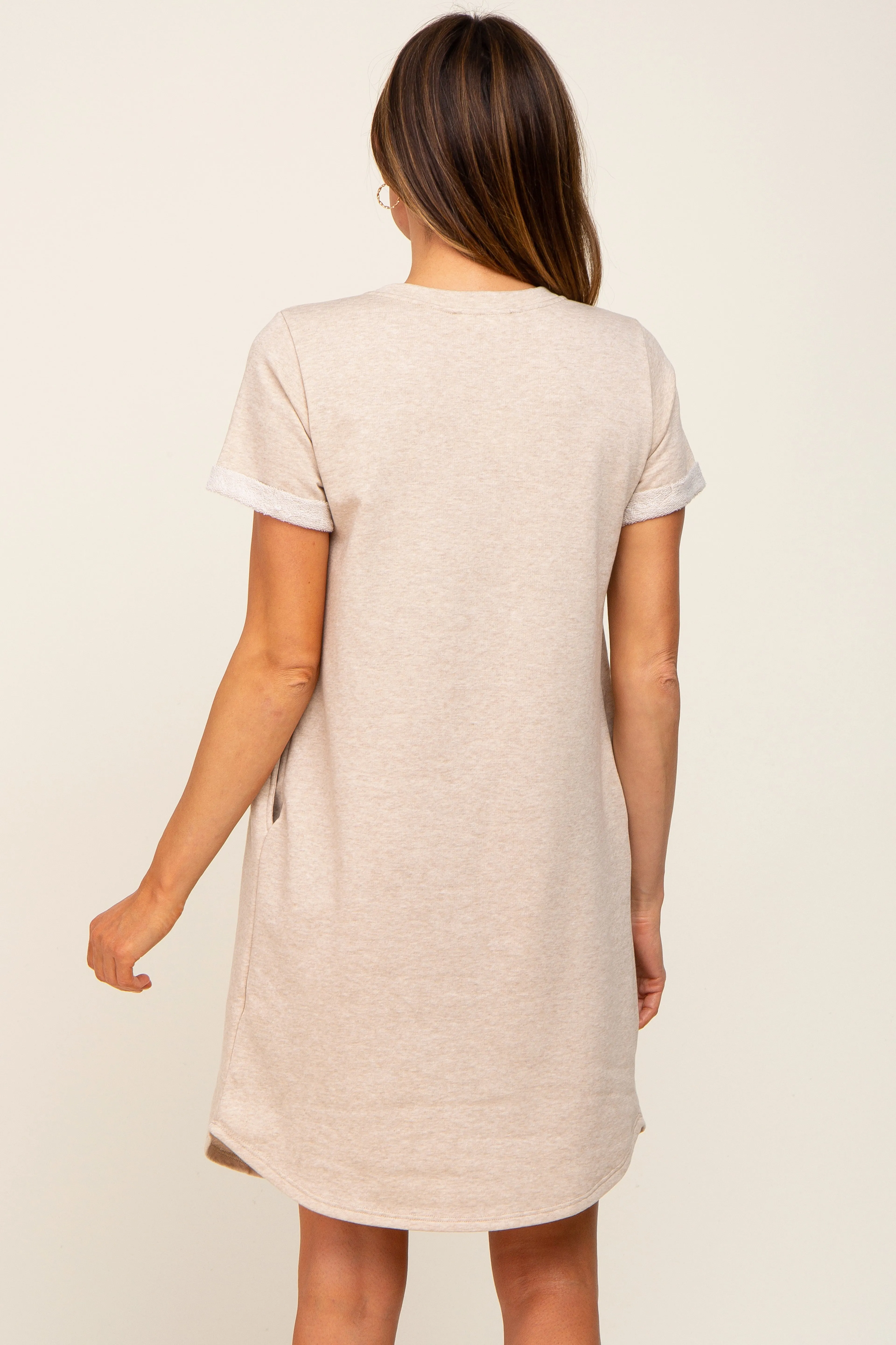 Beige French Terry Cuffed Short Sleeve Dress sold by Pinkblush product image thumbnail 3